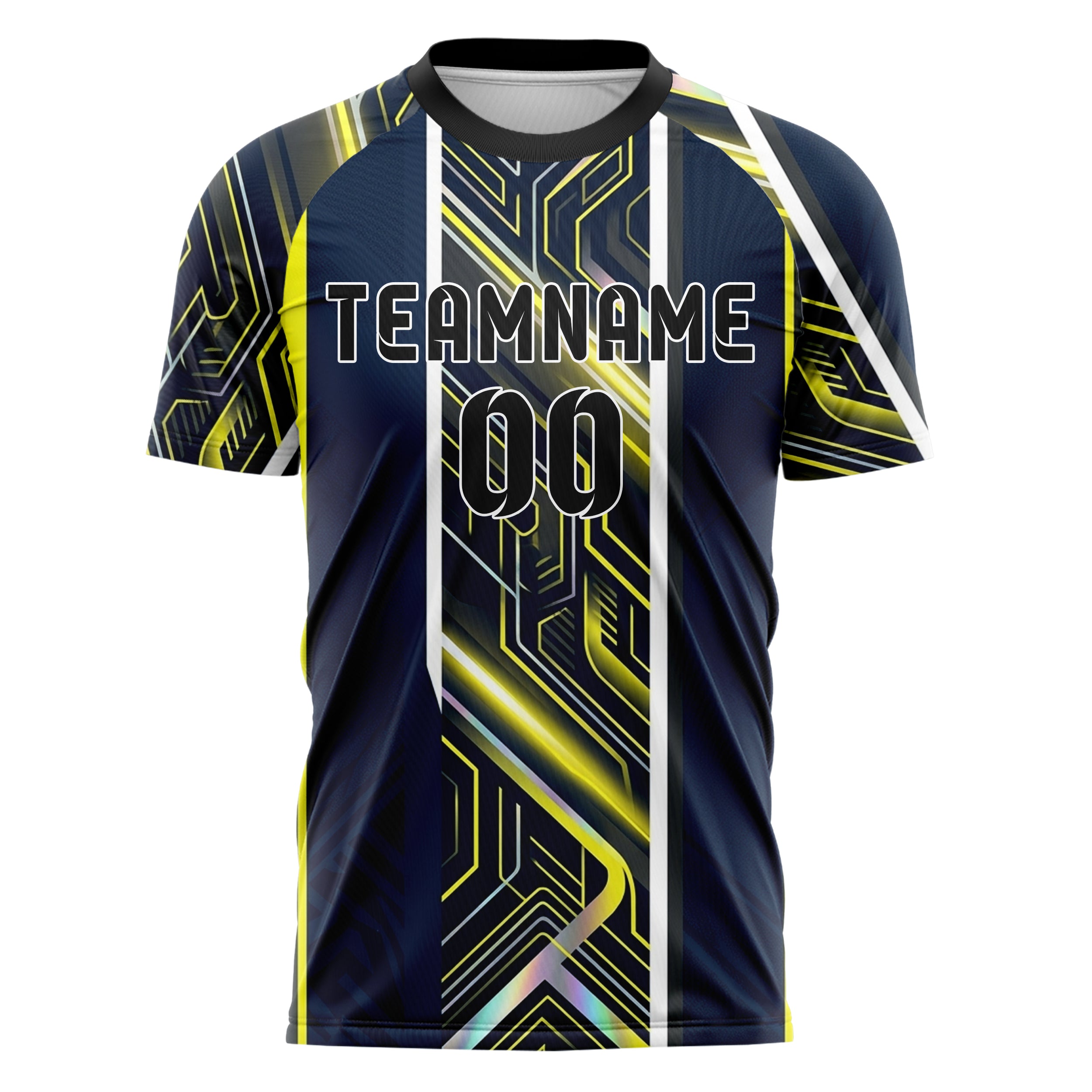 Marineblau Gelb Weiß Graphit Nacht Schaltkreis Neon individuelles Fußballtrikot