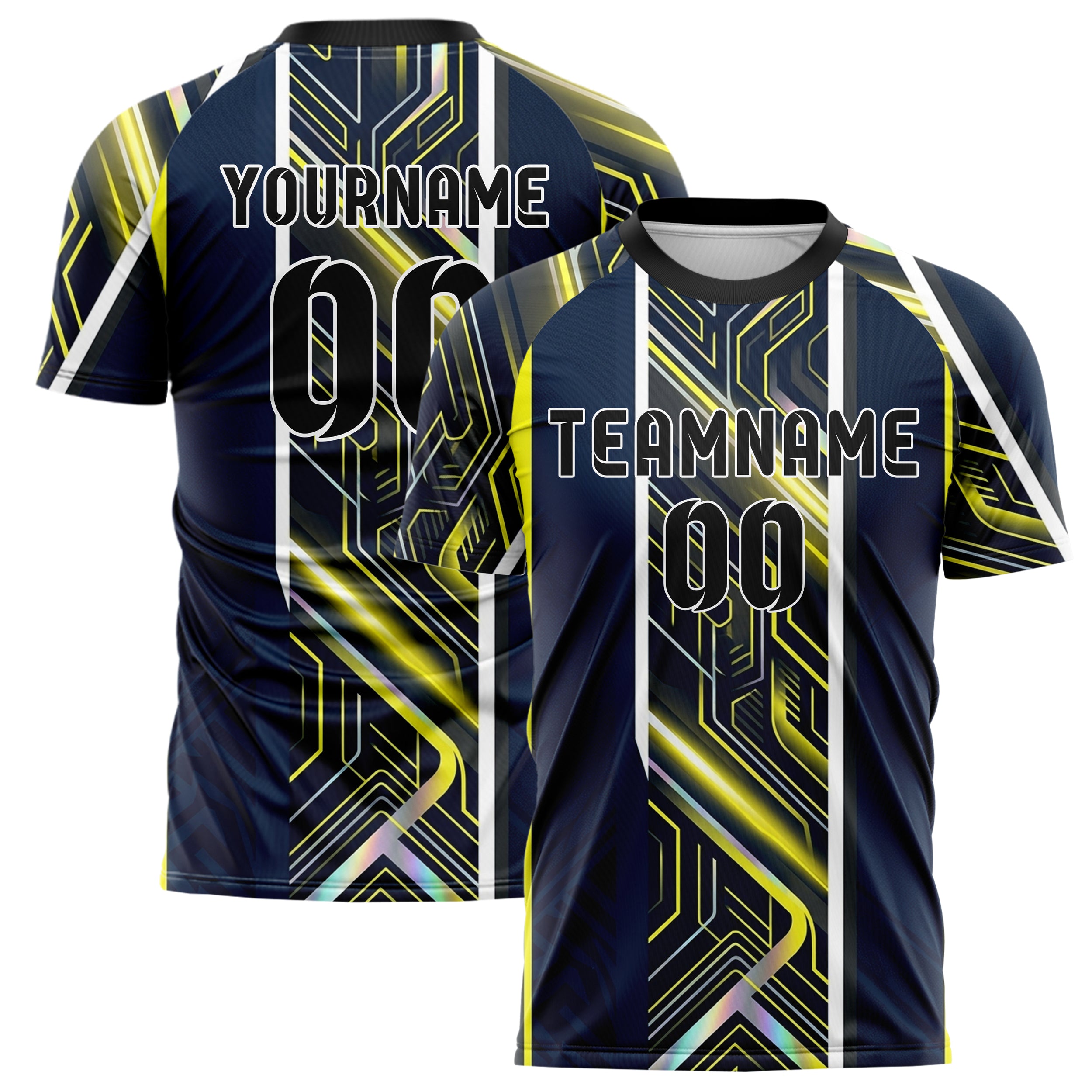 Marineblau Gelb Weiß Graphit Nacht Schaltkreis Neon individuelles Fußballtrikot