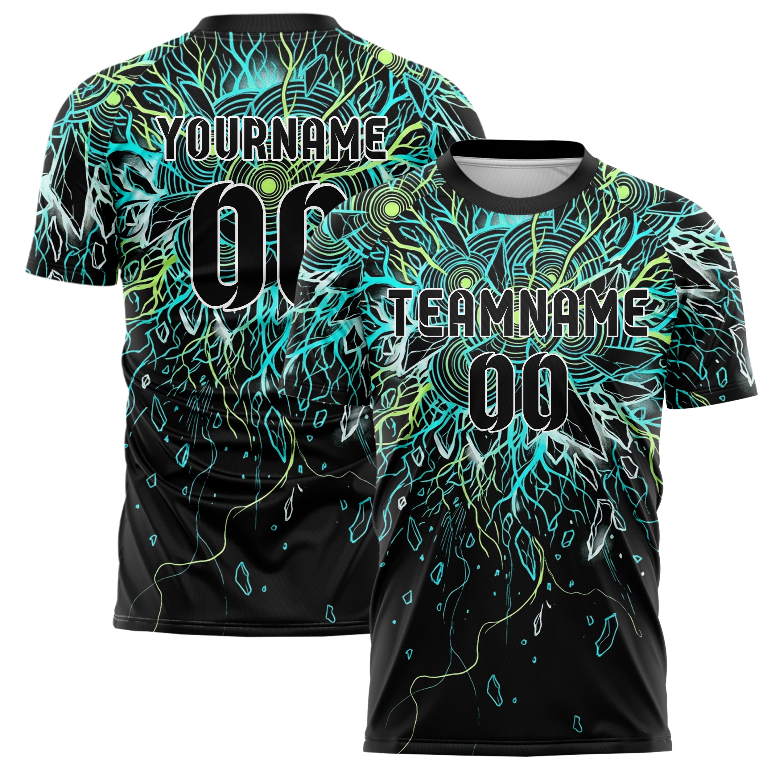 Schwarz Cyan Limette Weiß Samenkern Explosion individuelles Fußballtrikot