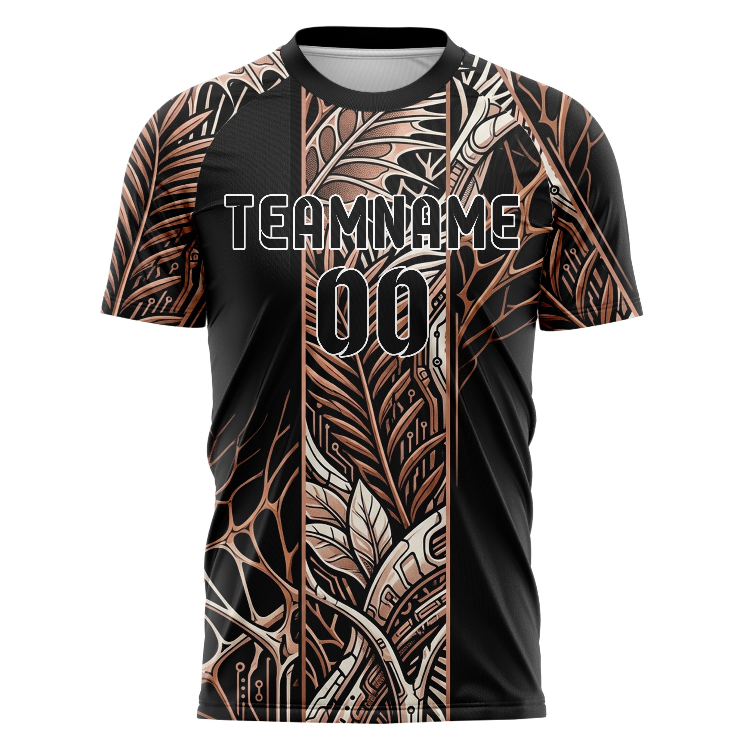 Schwarz Roségold Kupfer Knochenweiß biomechanisch Blätterdach Raster individuelles Fußballtrikot
