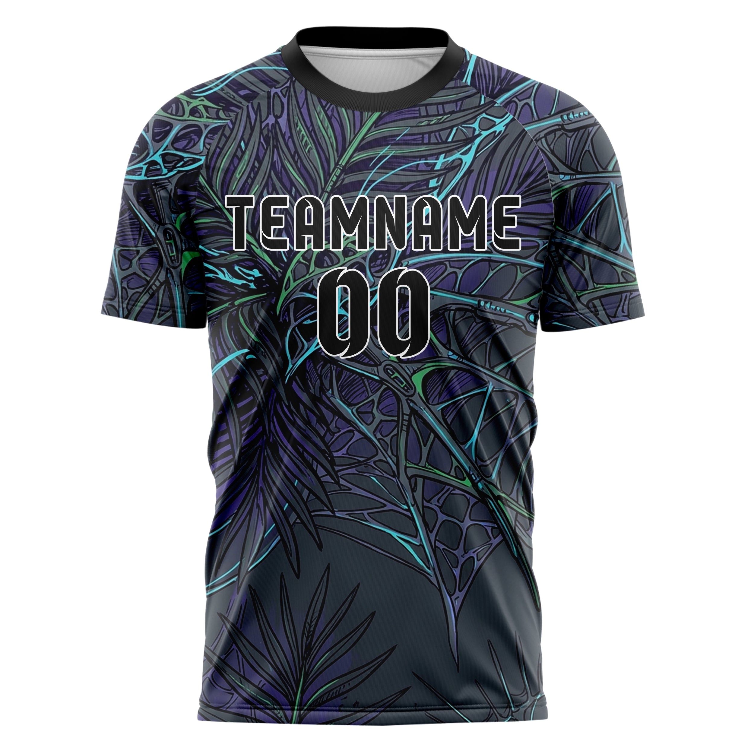 Graphit Violett Cyan Grün biomechanisch Blätterdach Raster individuelles Fußballtrikot