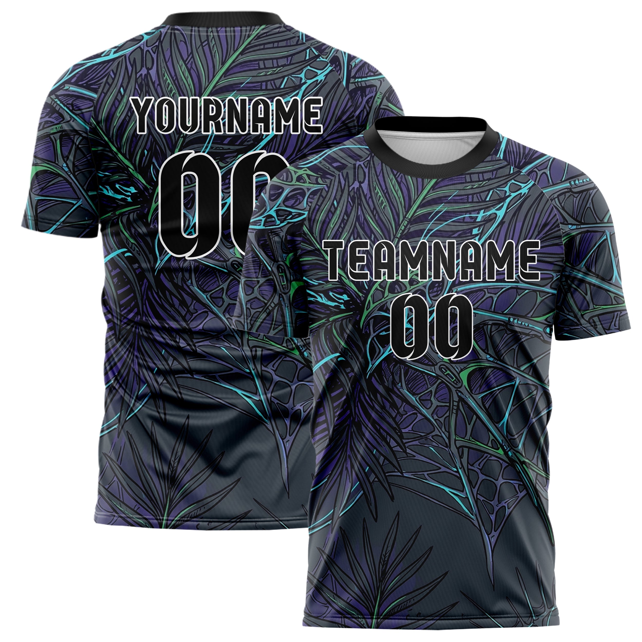 Graphit Violett Cyan Grün biomechanisch Blätterdach Raster individuelles Fußballtrikot