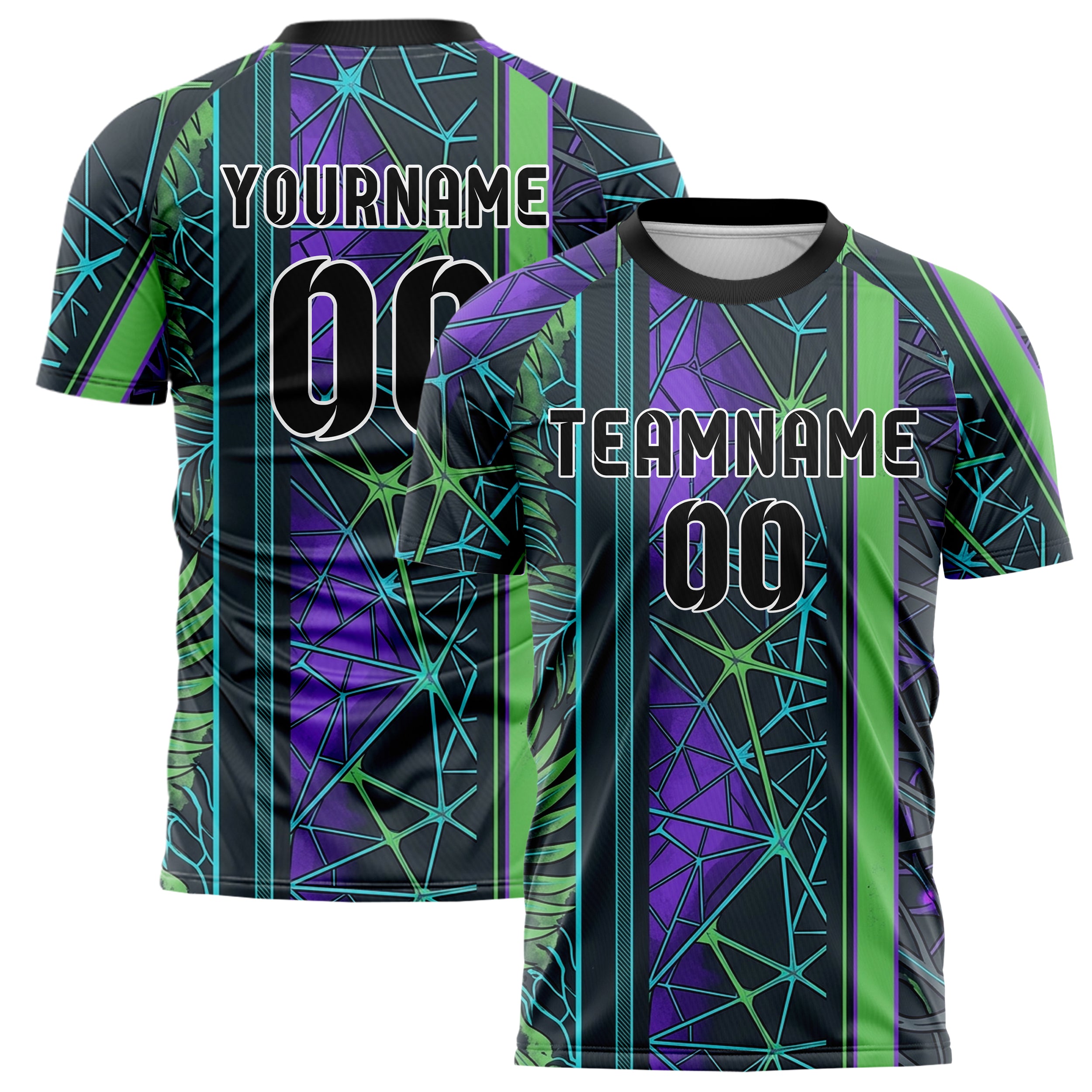 Graphit Violett Cyan Grün biomechanisch Blätterdach Raster individuelles Fußballtrikot
