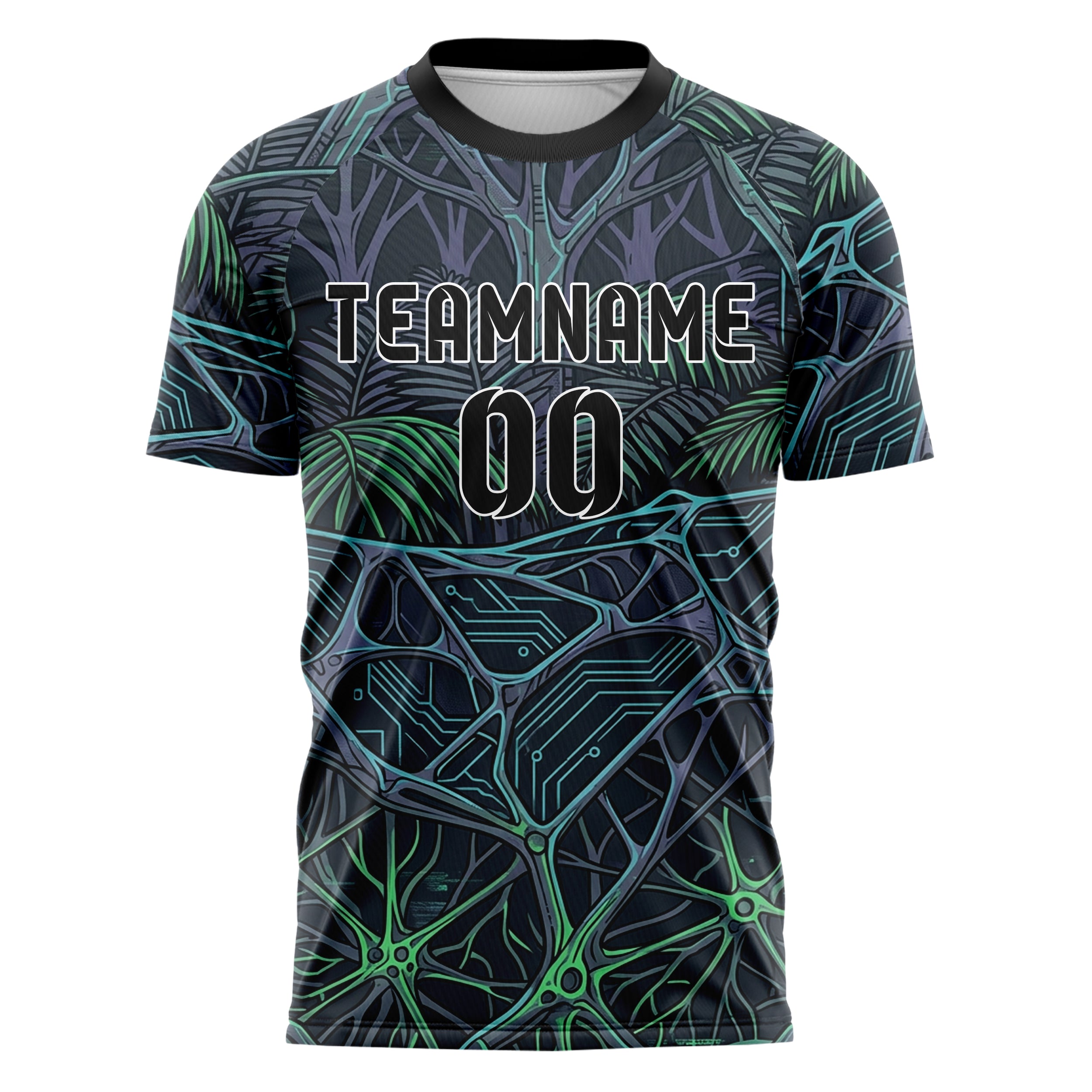 Graphit Violett Cyan Grün biomechanisch Blätterdach Raster individuelles Fußballtrikot