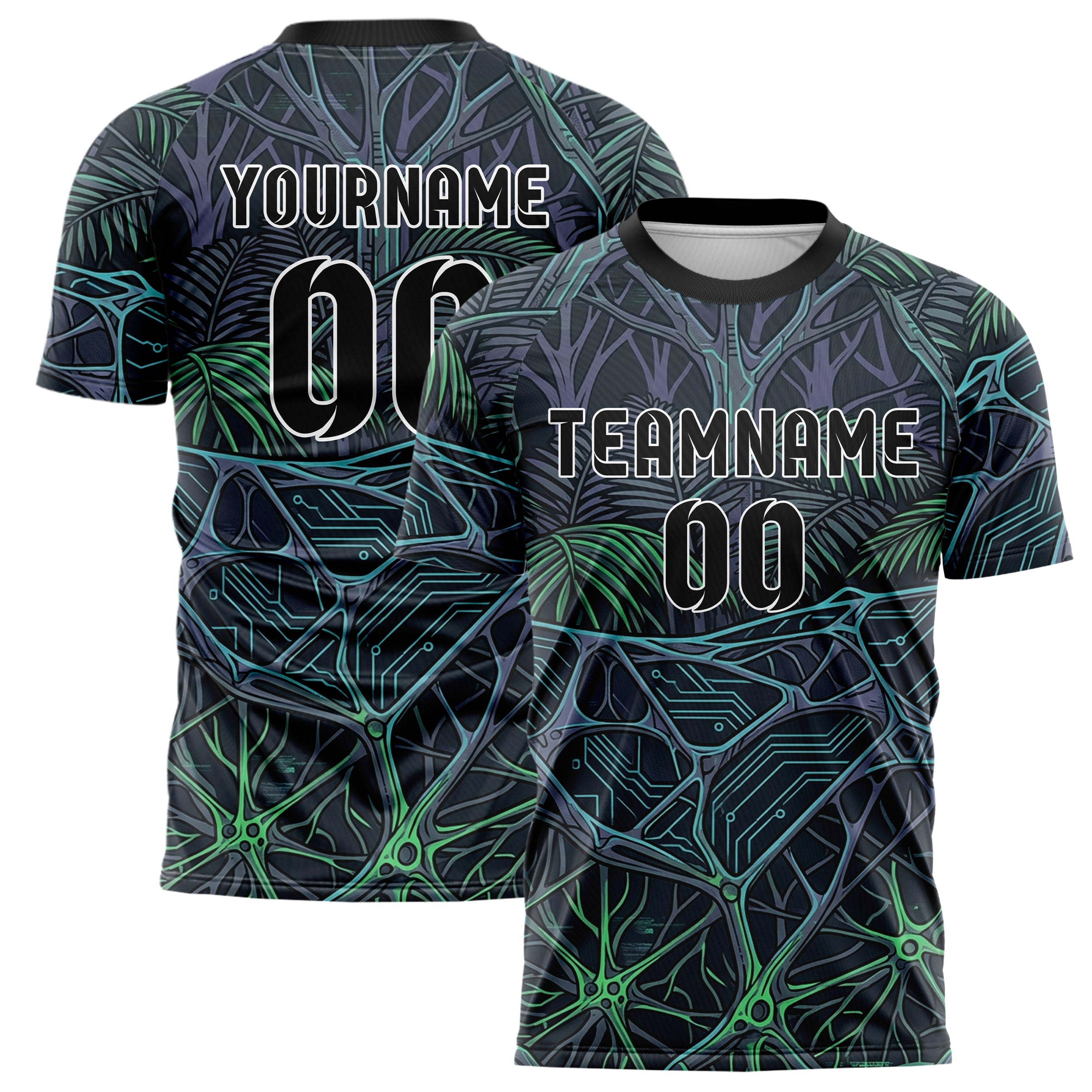Graphit Violett Cyan Grün biomechanisch Blätterdach Raster individuelles Fußballtrikot