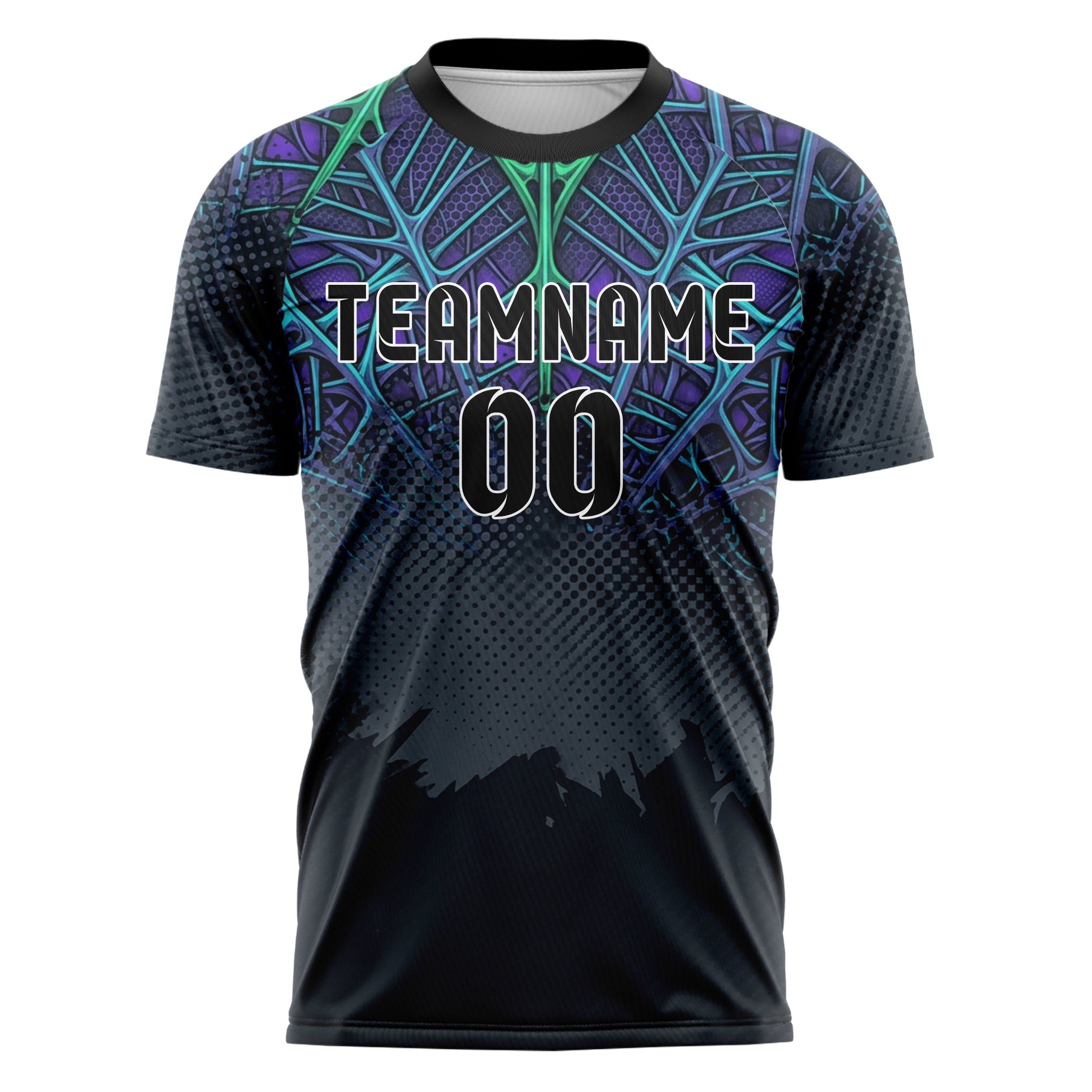 Graphit Violett Cyan Grün biomechanisch Blätterdach Raster individuelles Fußballtrikot