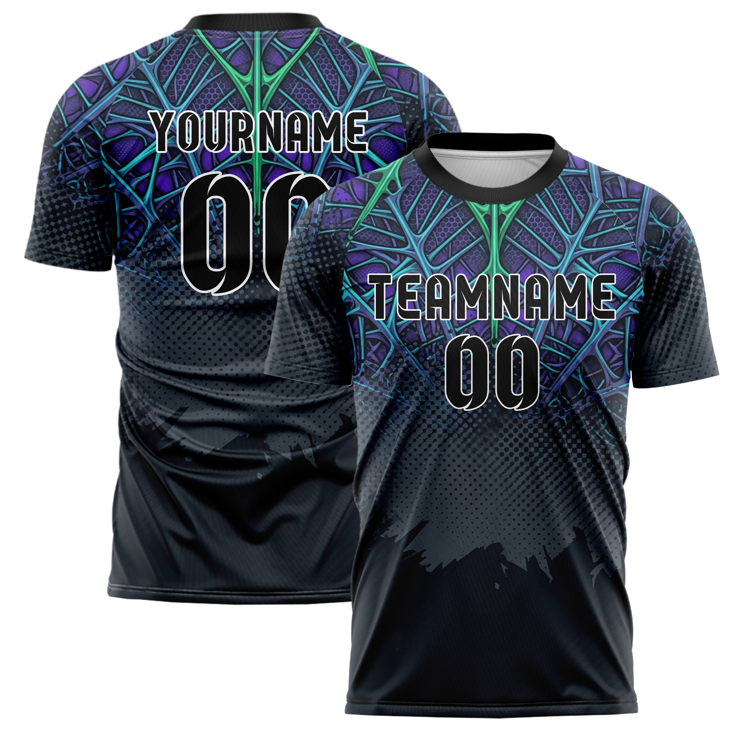 Graphit Violett Cyan Grün biomechanisch Blätterdach Raster individuelles Fußballtrikot