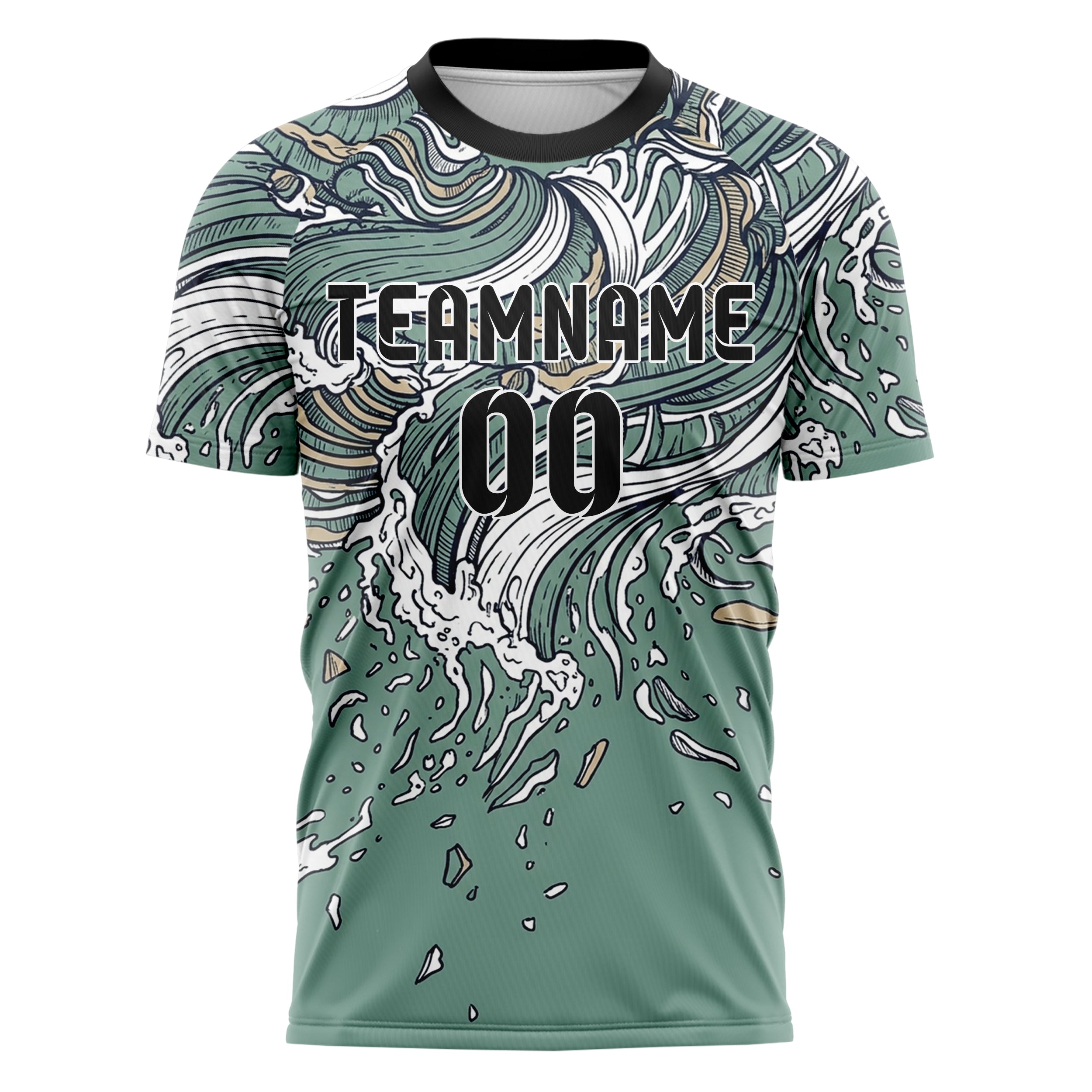 Seegrün Weiß Marineblau Sand Gezeiten Kontur Wellen individuelles Fußballtrikot