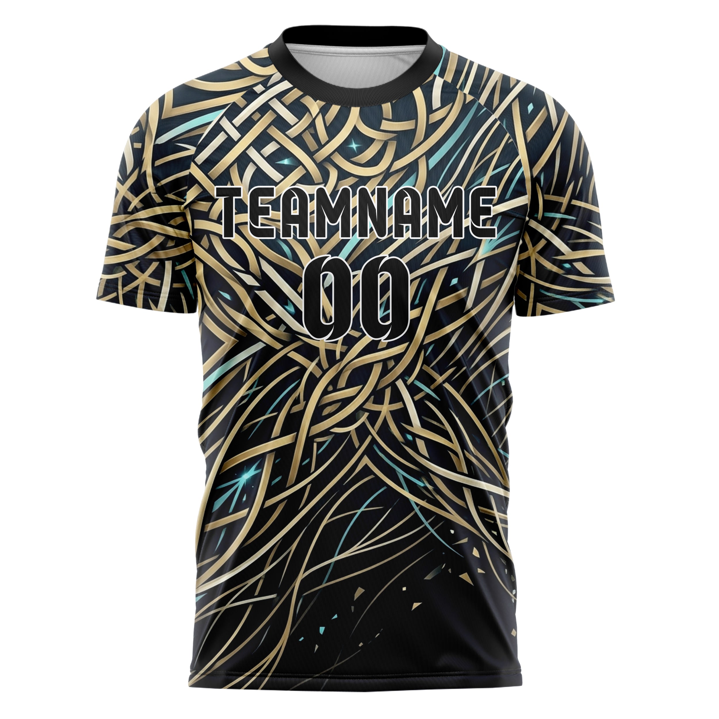 Mitternacht Gold Elfenbein Cyan Knotenwerk Strömung Netz individuelles Fußballtrikot