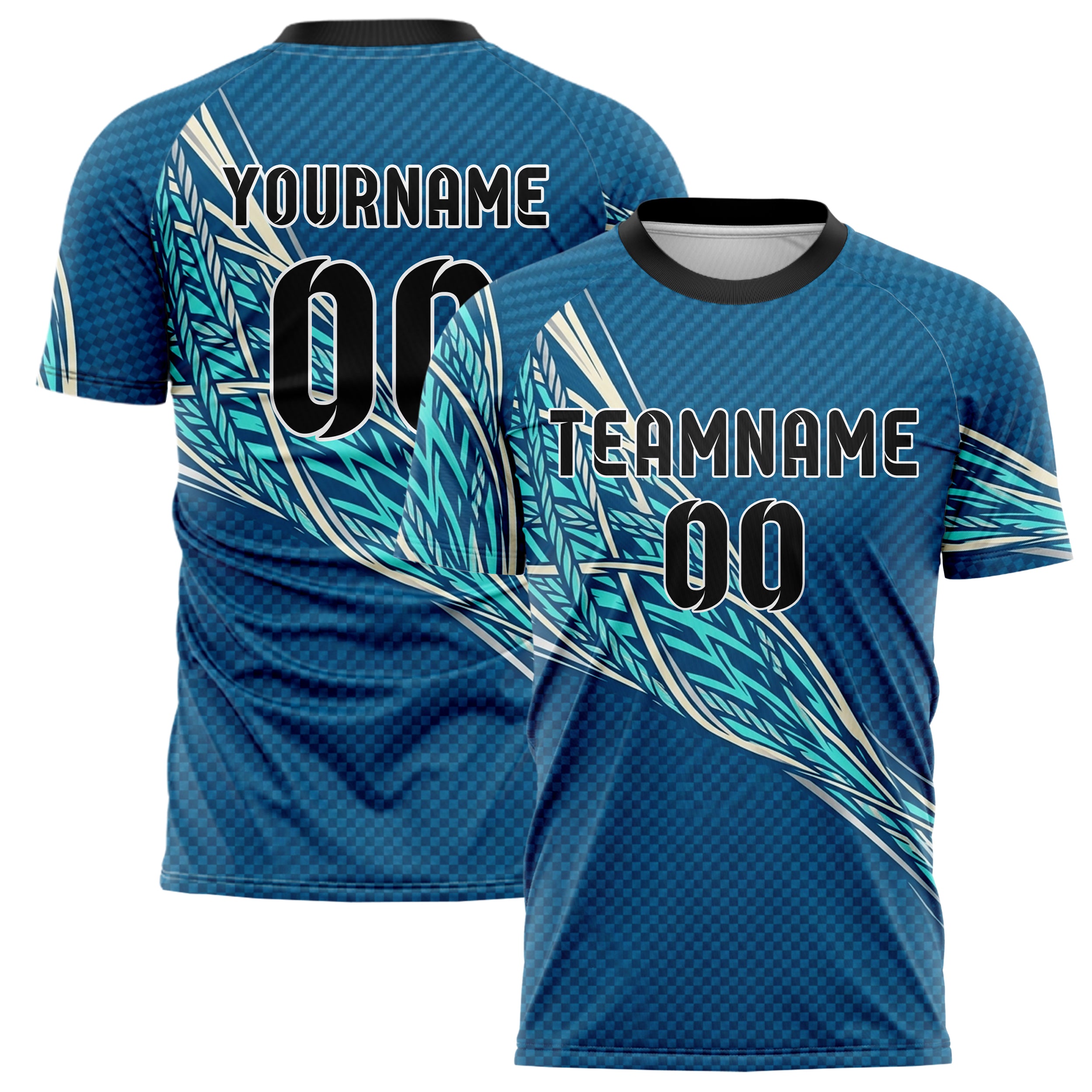 Ozeanblau Aqua Creme Silber Seil Spannung Gitter individuelles Fußballtrikot