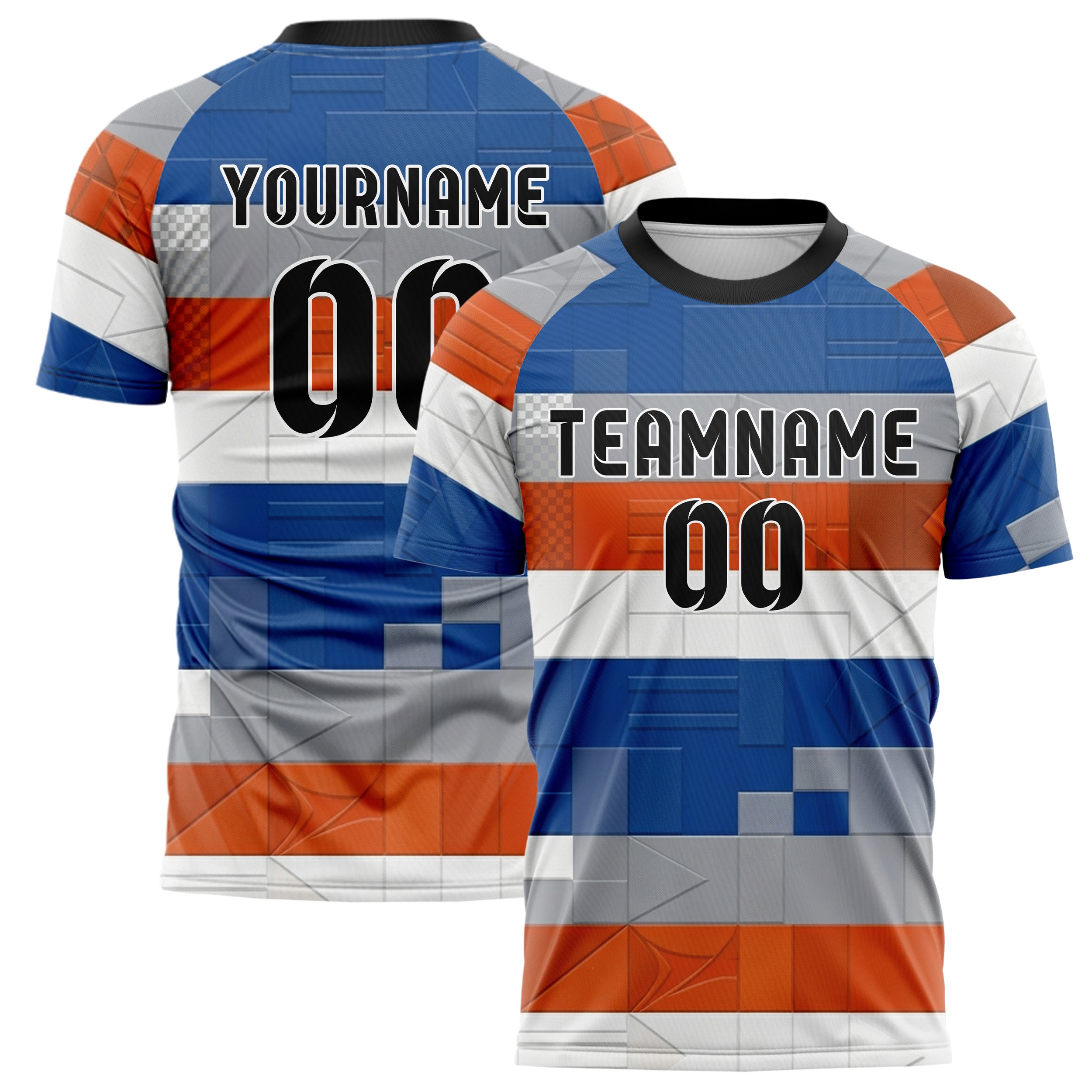 Kobaltblau Orange Weiß Grau Signal Flagge Panels individuelles Fußballtrikot