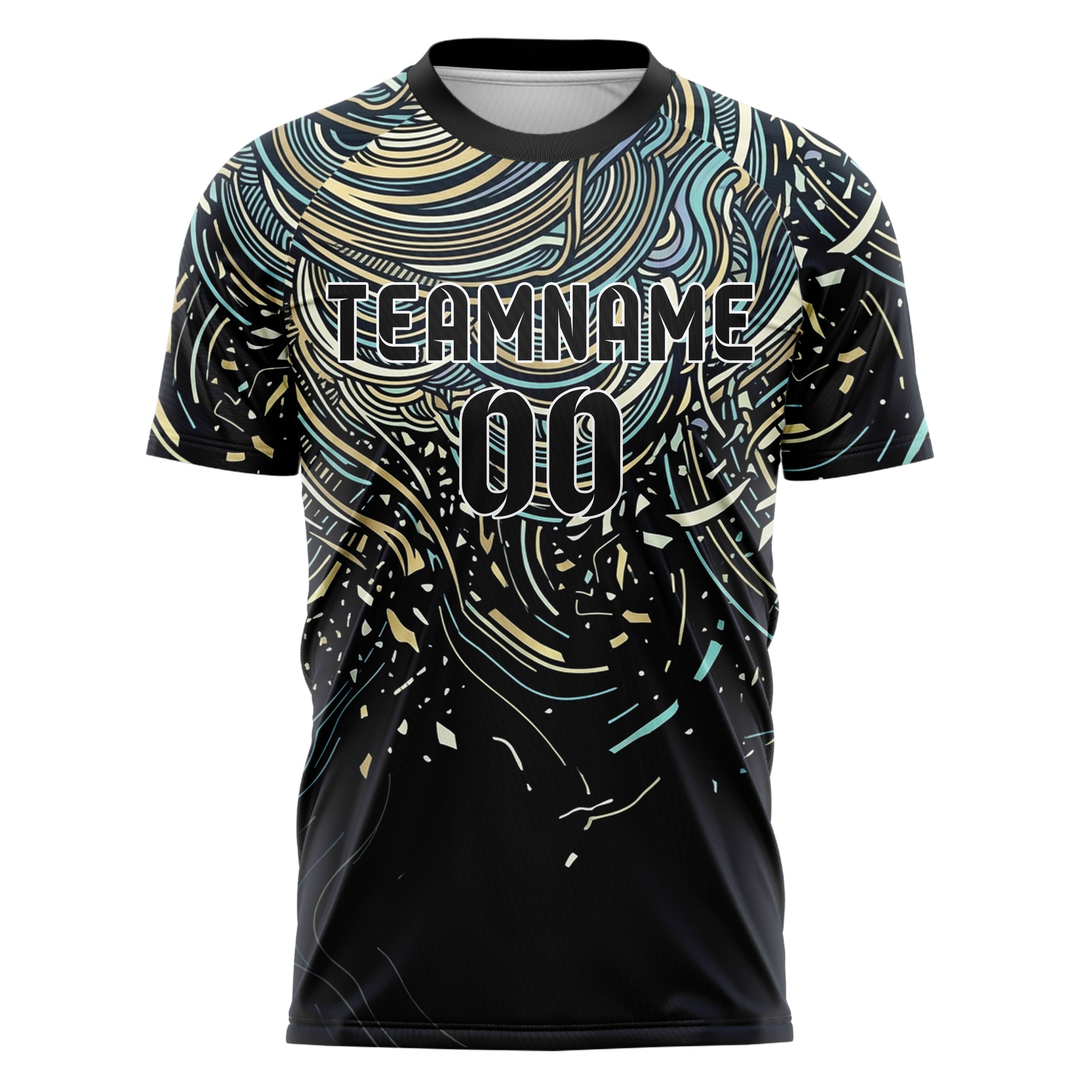 Mitternacht Gold Elfenbein Cyan Gezeiten Kontur Wellen individuelles Fußballtrikot