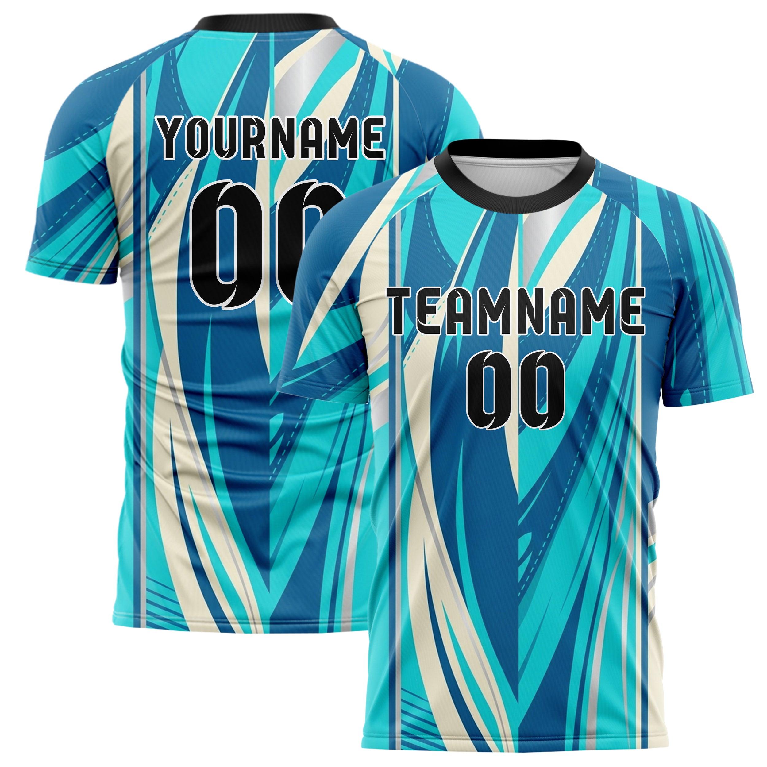 Ozeanblau Aqua Creme Silber Segeltuch Naht Schwung individuelles Fußballtrikot