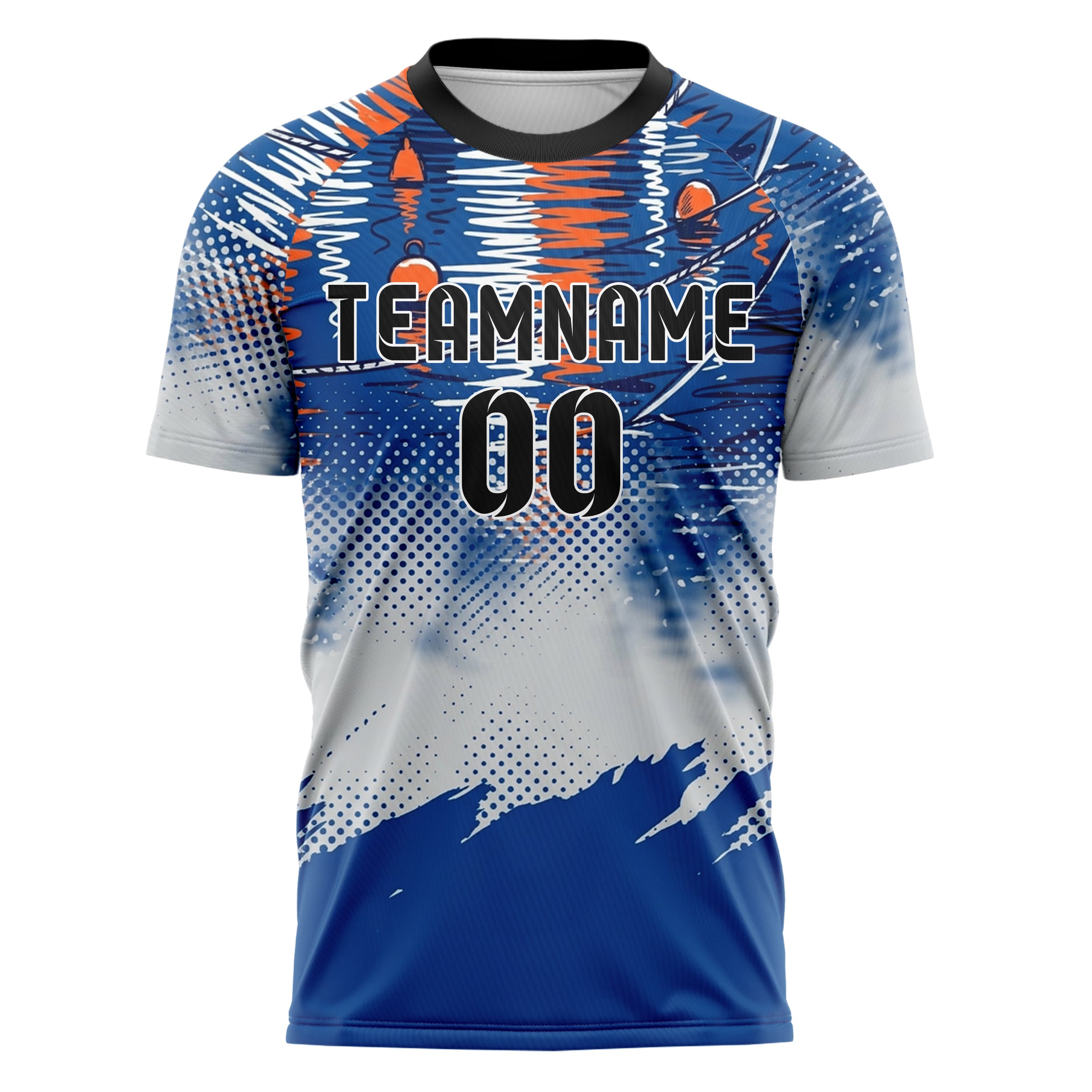 Kobaltblau Orange Weiß Grau Hafen Licht Reflexionen individuelles Fußballtrikot