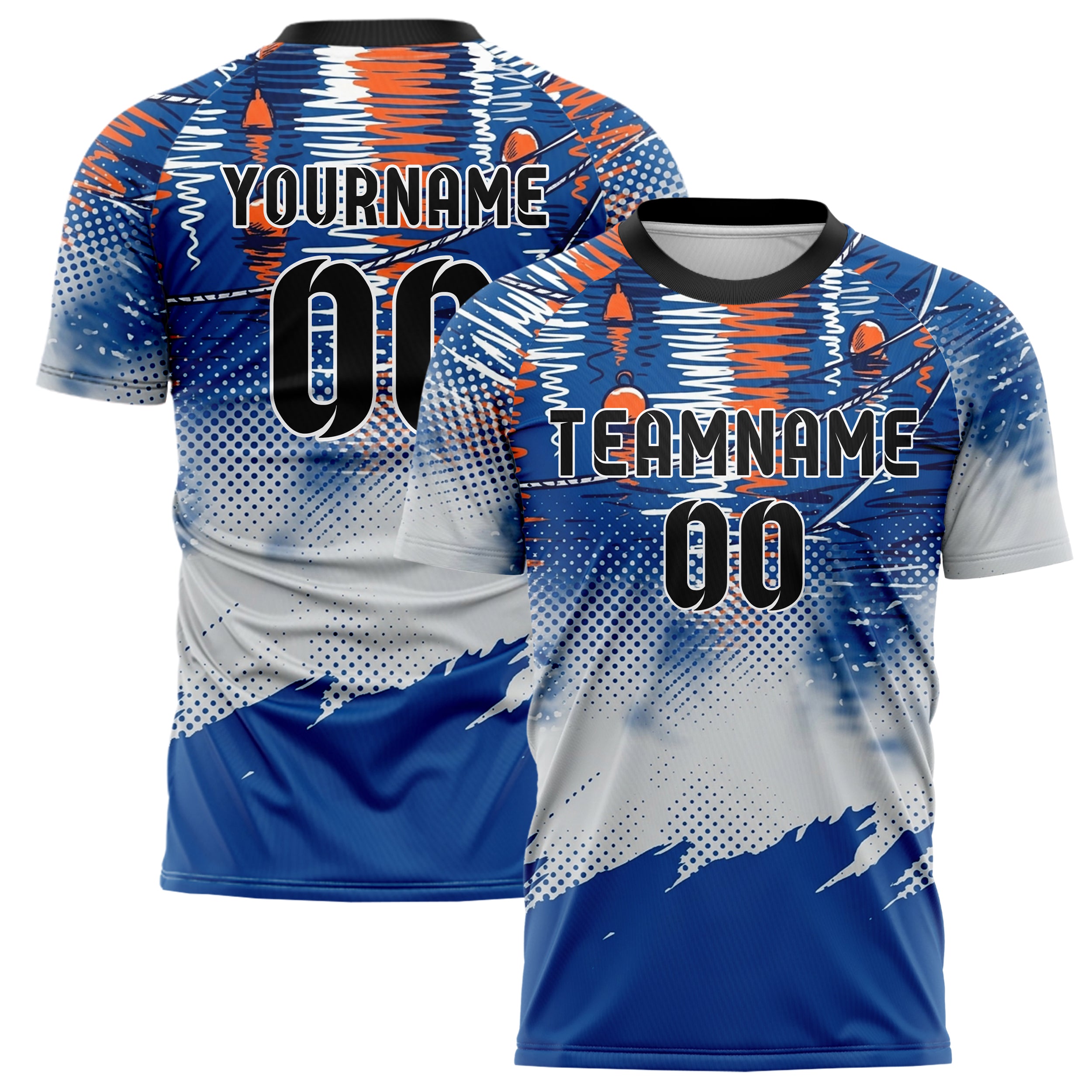 Kobaltblau Orange Weiß Grau Hafen Licht Reflexionen individuelles Fußballtrikot