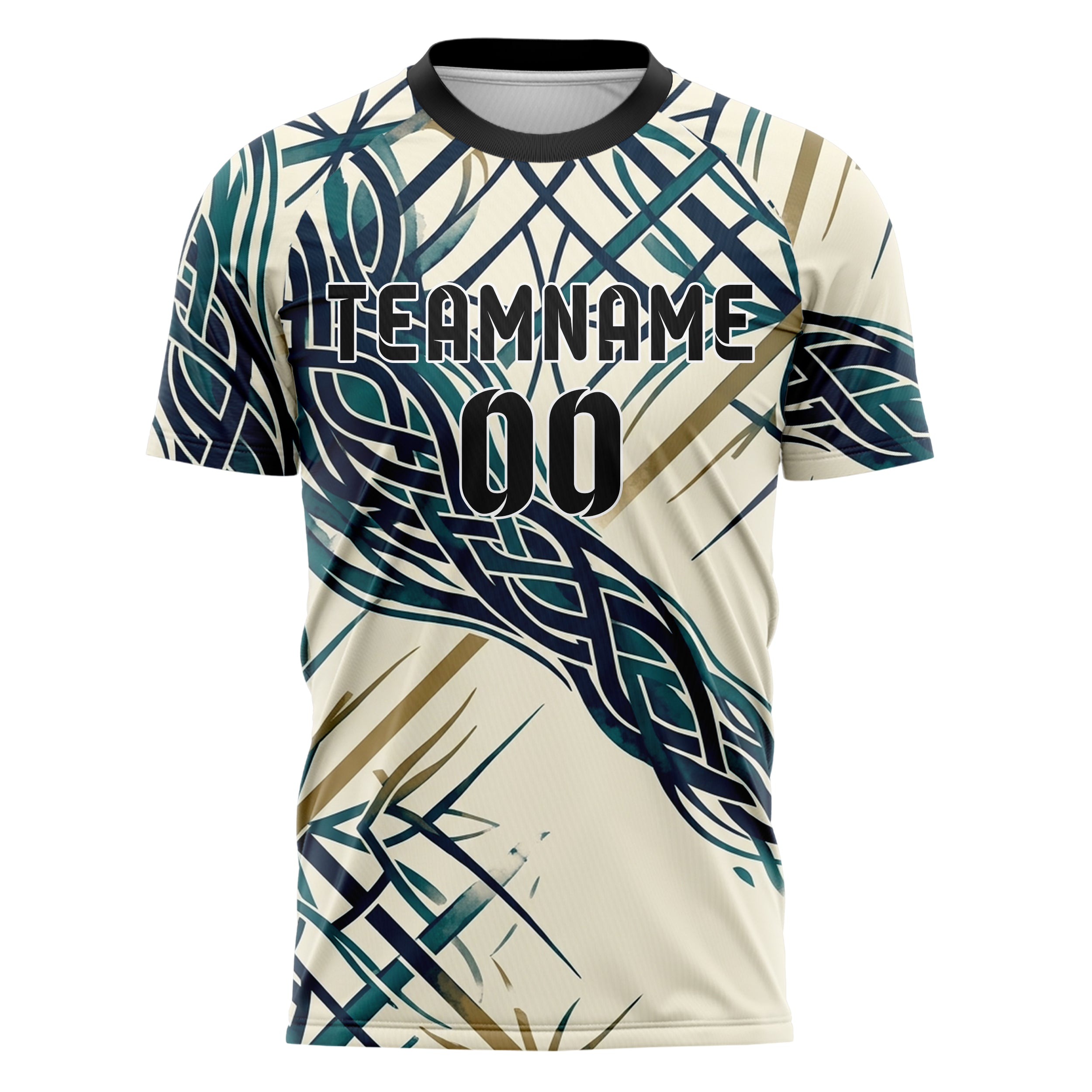Creme Marineblau Petrol Messing Knotenwerk Strömung Netz individuelles Fußballtrikot