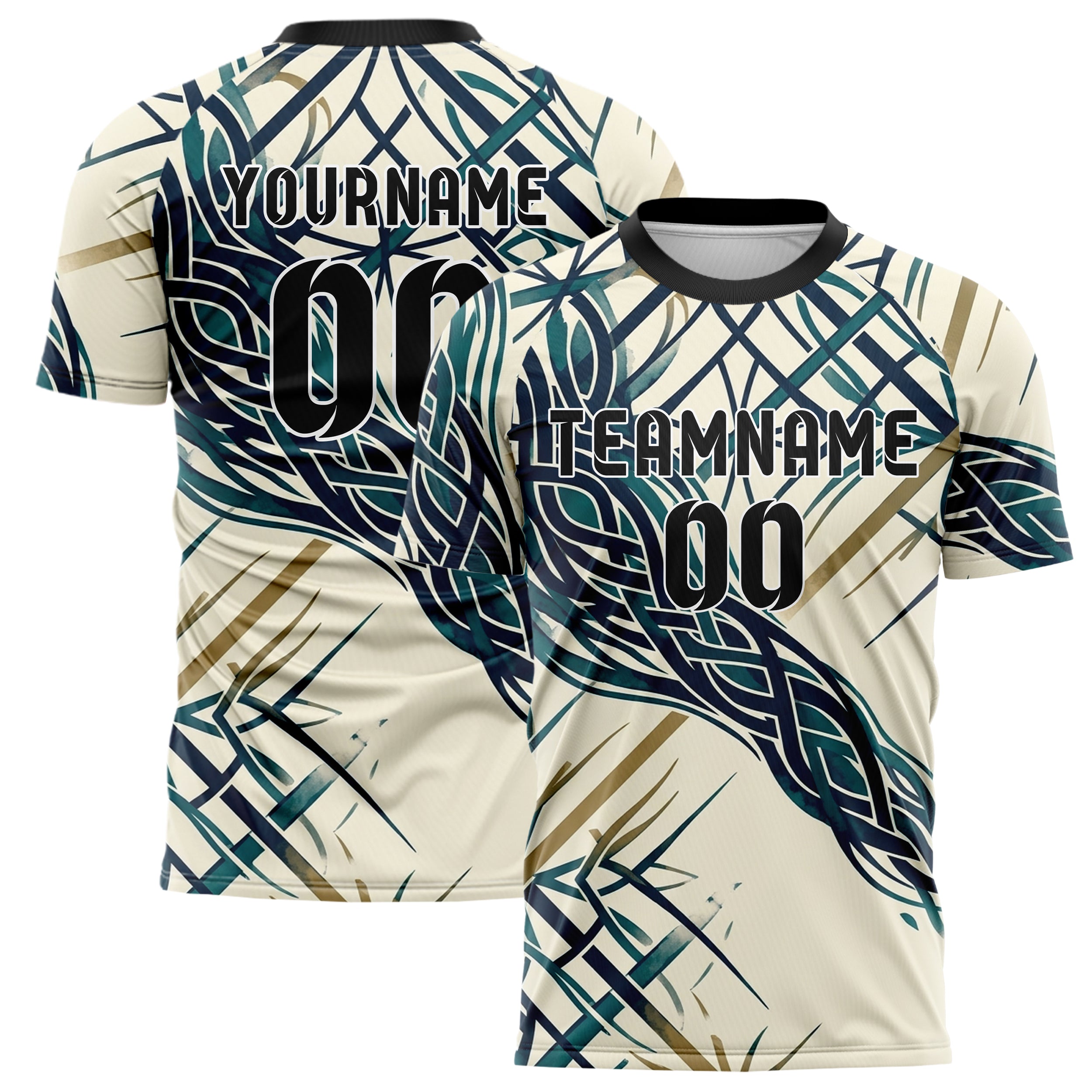 Creme Marineblau Petrol Messing Knotenwerk Strömung Netz individuelles Fußballtrikot
