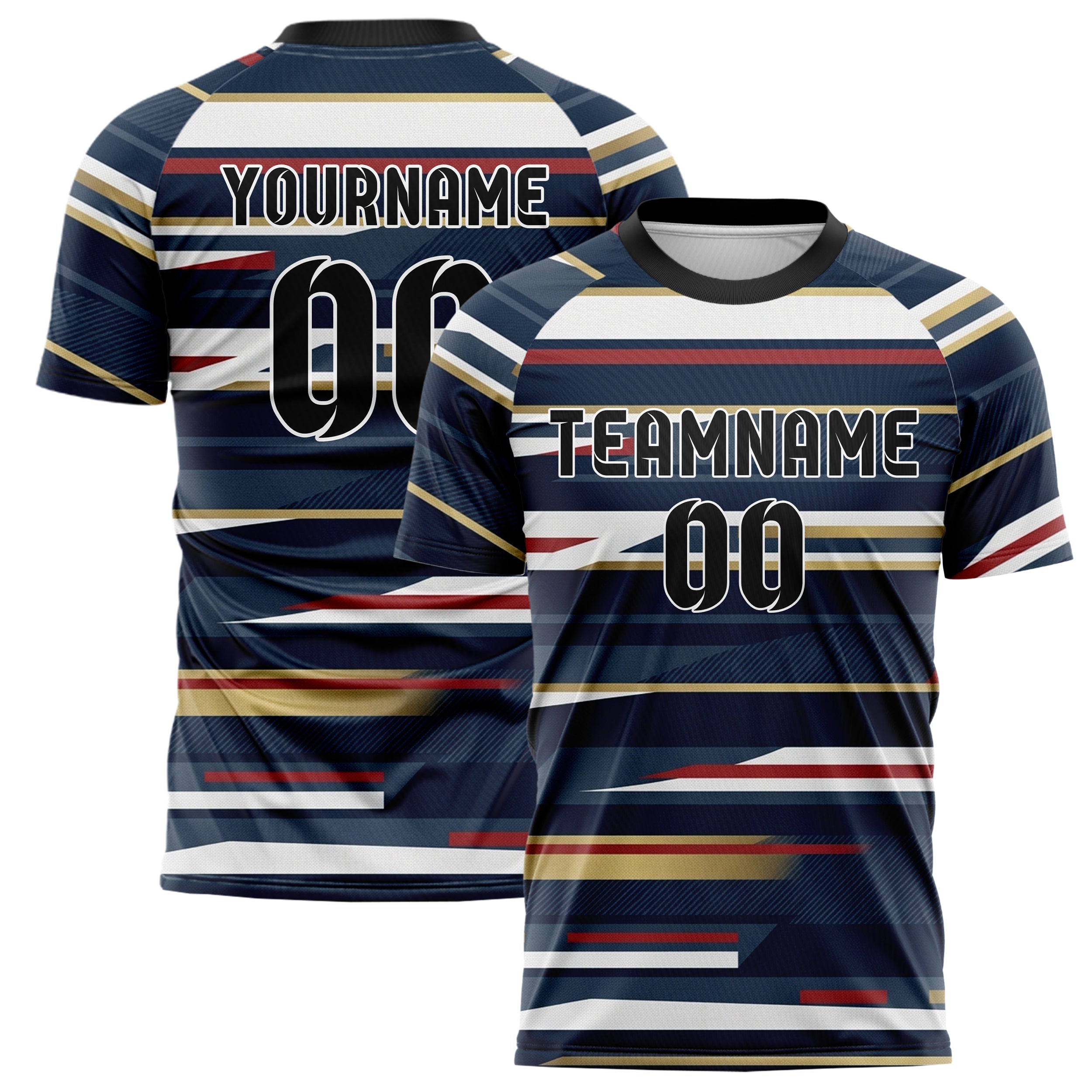 Marineblau Weiß Rot Gold Yachtclub Wappen Bänder individuelles Fußballtrikot