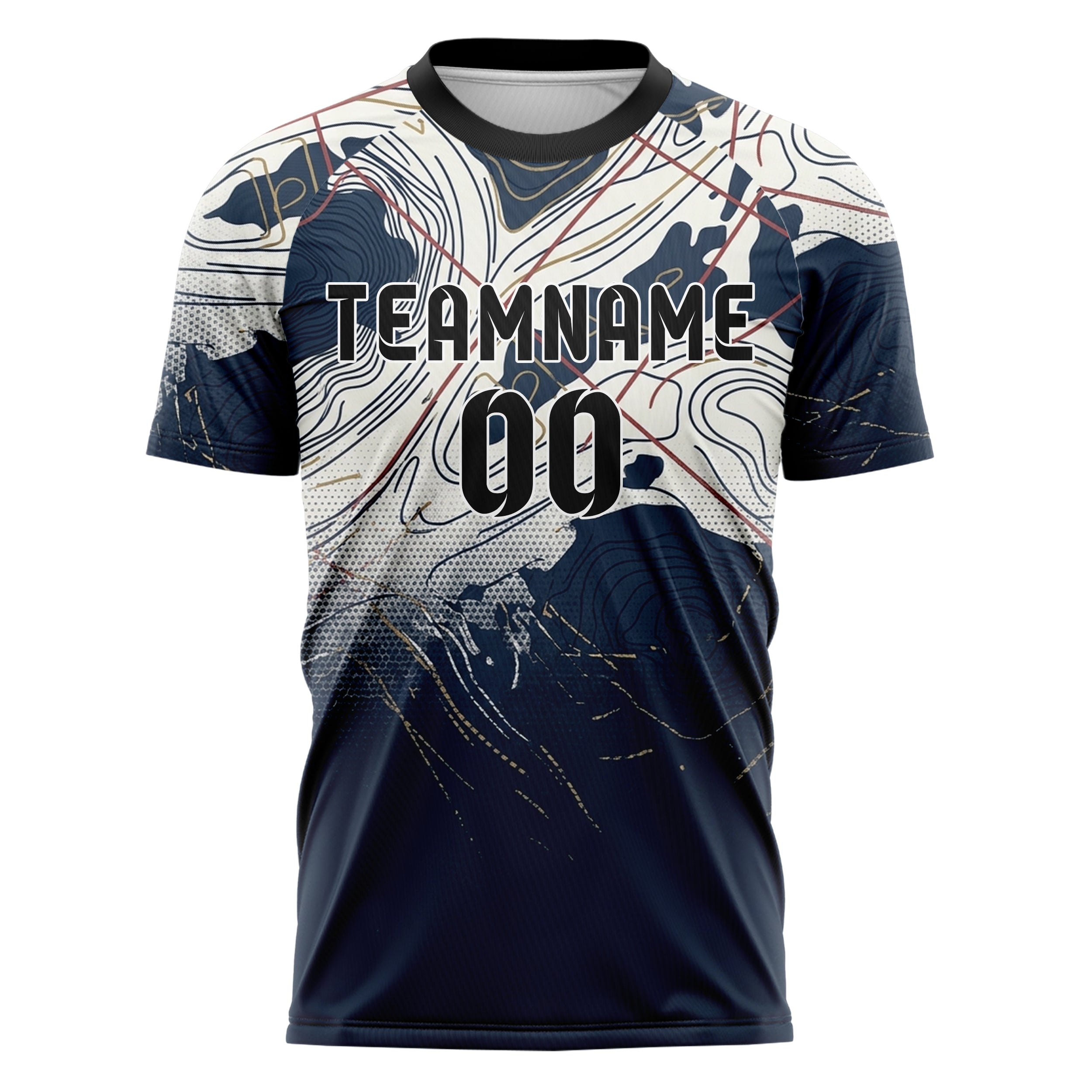 Marineblau Weiß Rot Gold Ozean Diagramm Drift individuelles Fußballtrikot