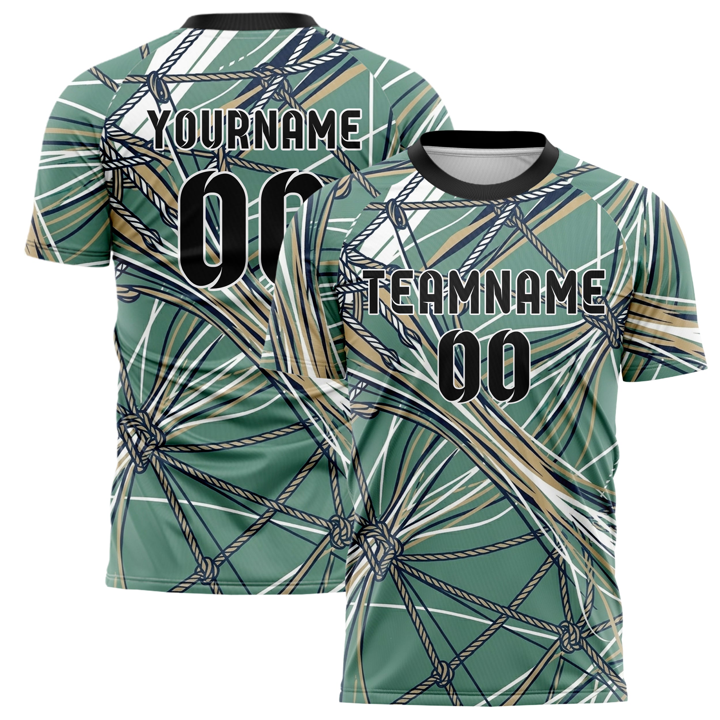 Seegrün Weiß Marineblau Sand Seil Spannung Gitter individuelles Fußballtrikot