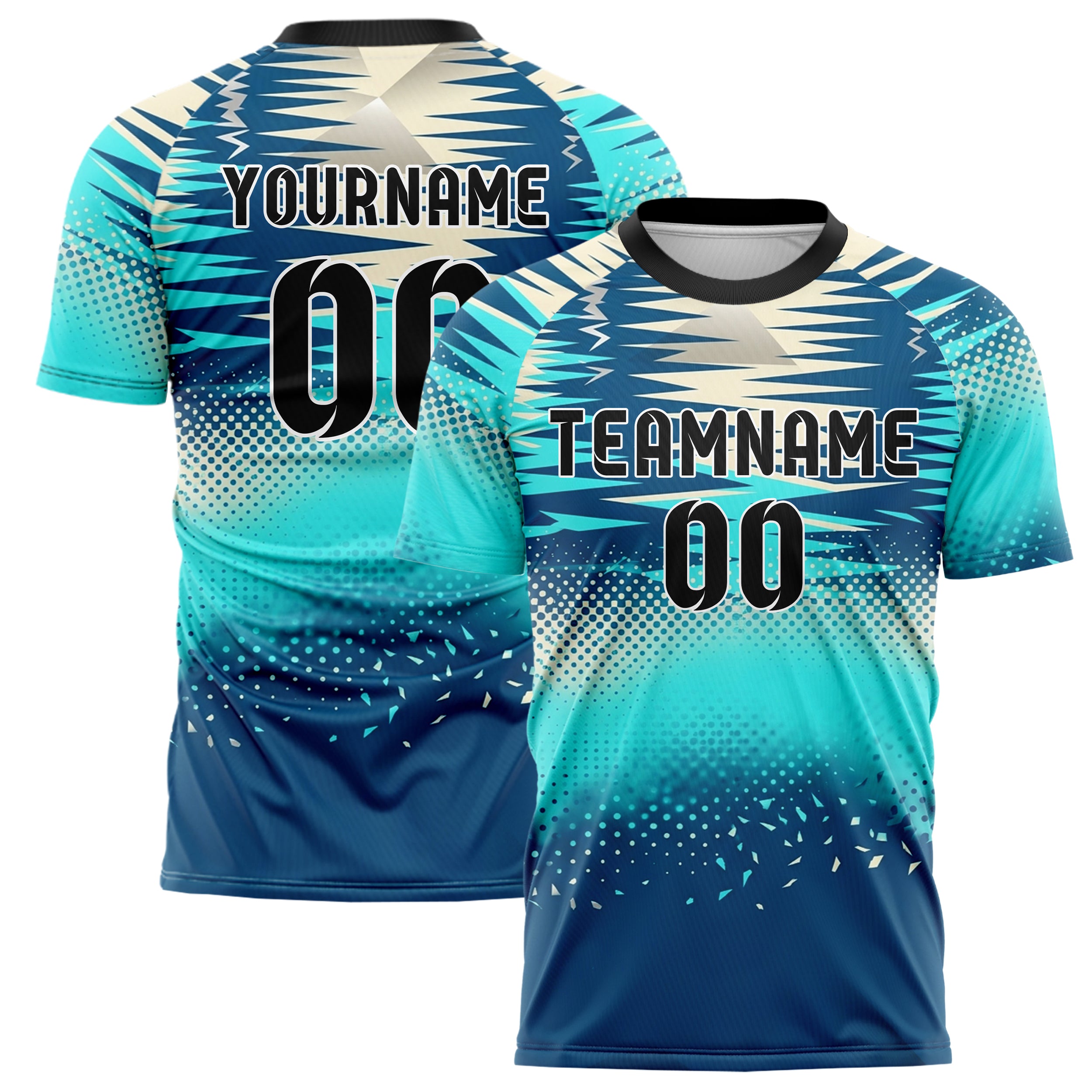 Ozeanblau Aqua Creme Silber Hafen Licht Reflexionen individuelles Fußballtrikot