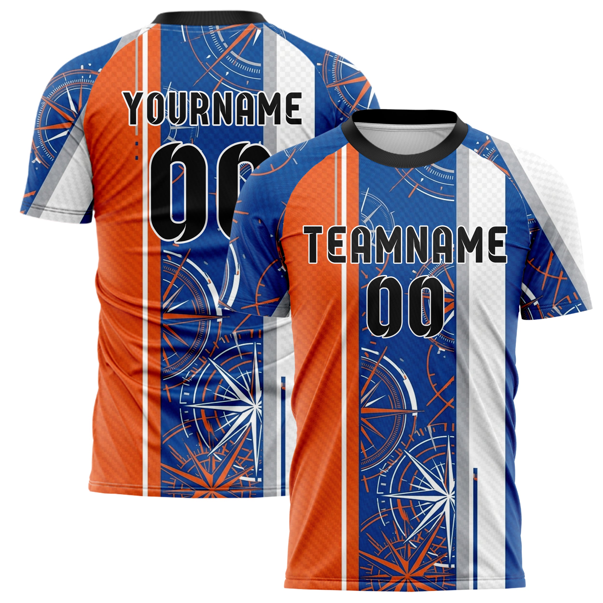 Kobaltblau Orange Weiß Grau Kompass Ausbruch Geometrie individuelles Fußballtrikot