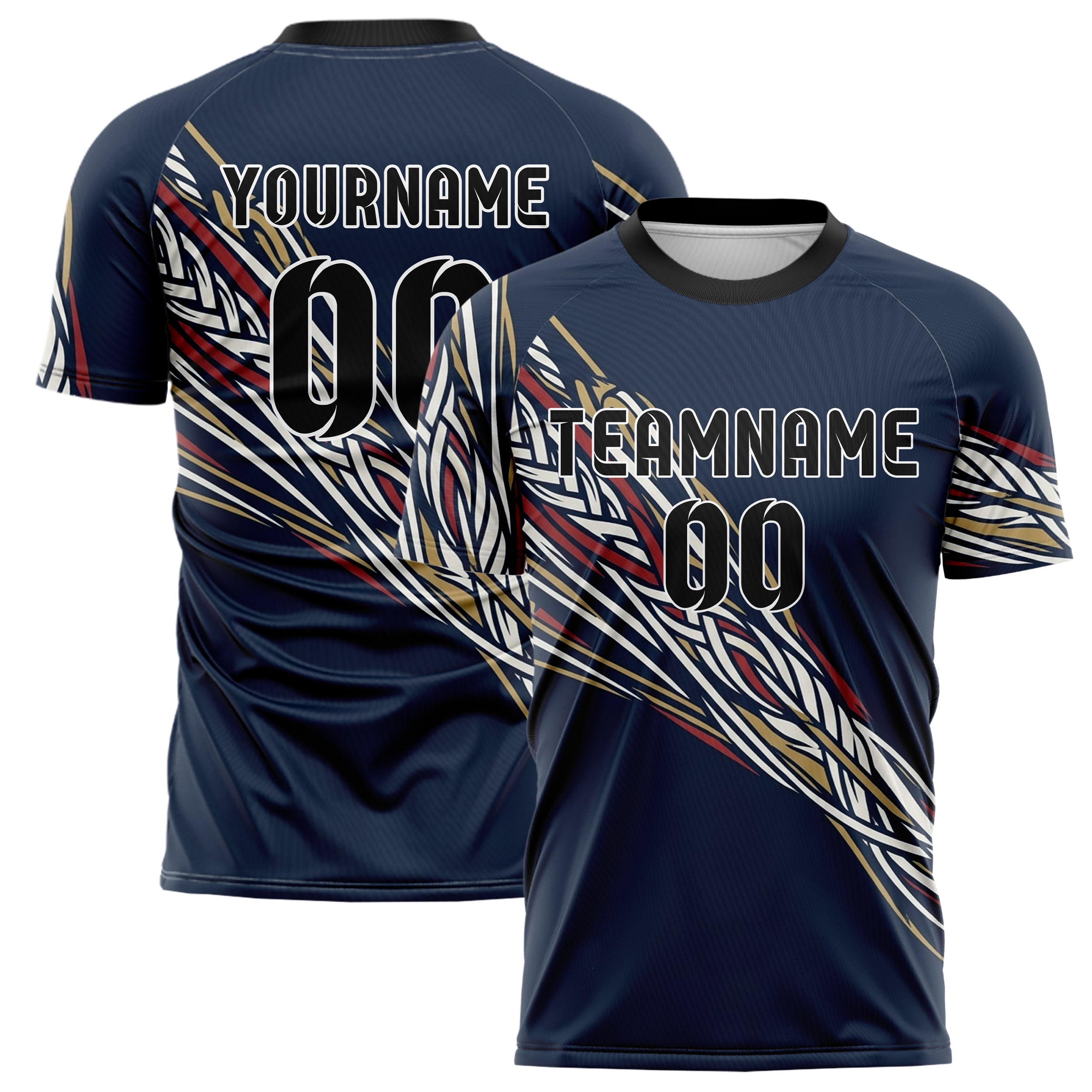 Marineblau Weiß Rot Gold Seil Spannung Gitter individuelles Fußballtrikot