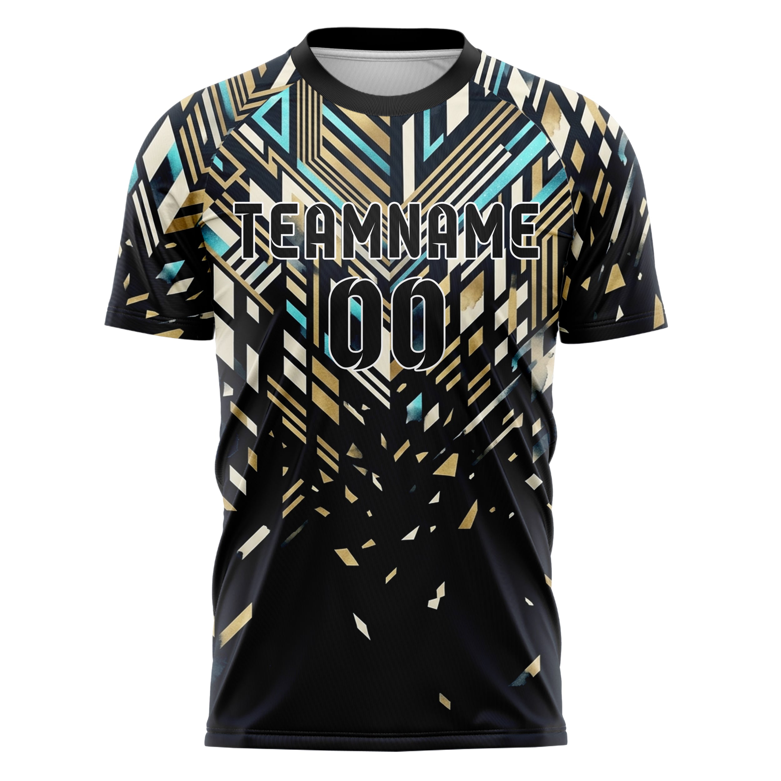 Mitternacht Gold Elfenbein Cyan Regatta Streifen Navigation individuelles Fußballtrikot