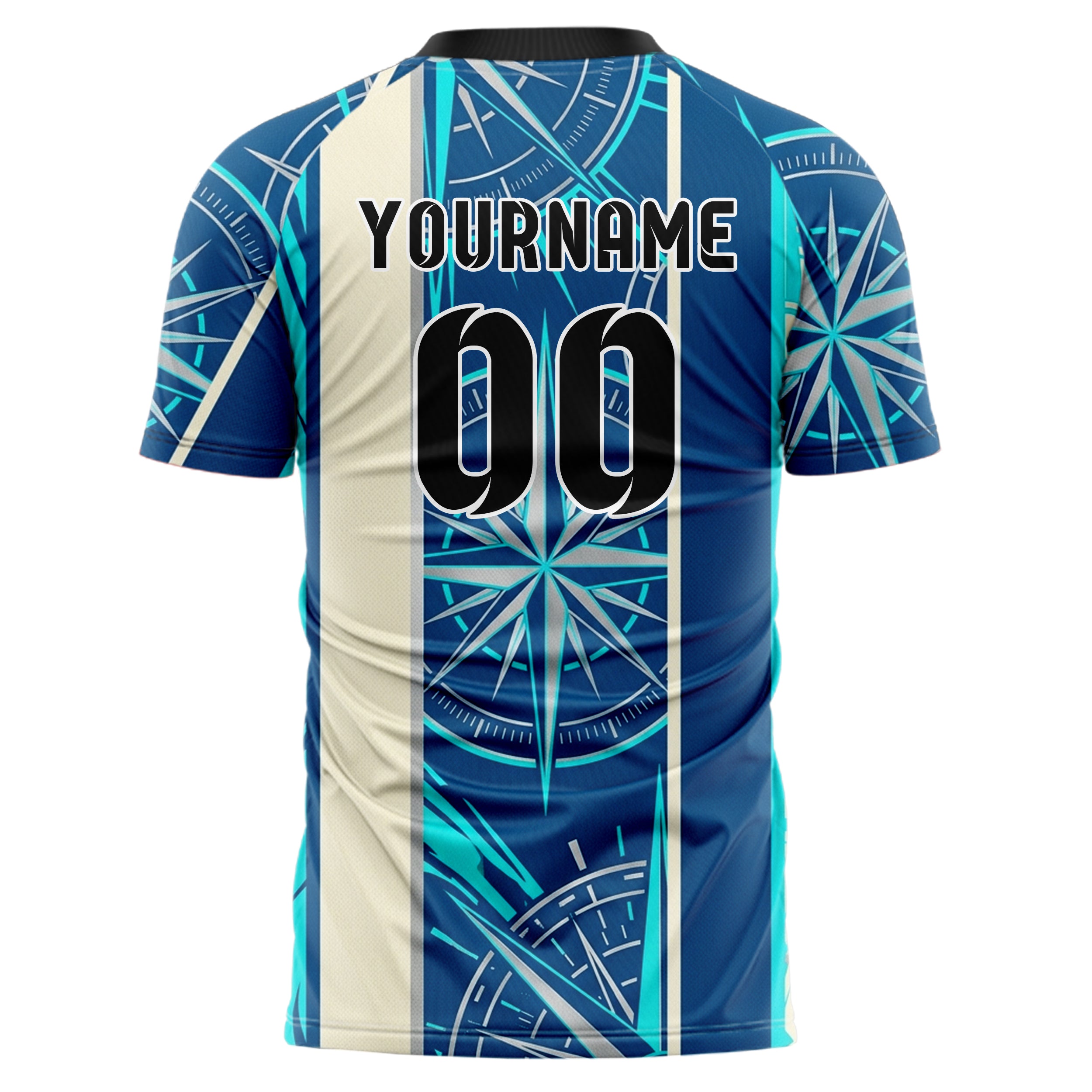Ozeanblau Aqua Creme Silber Kompass Ausbruch Geometrie individuelles Fußballtrikot