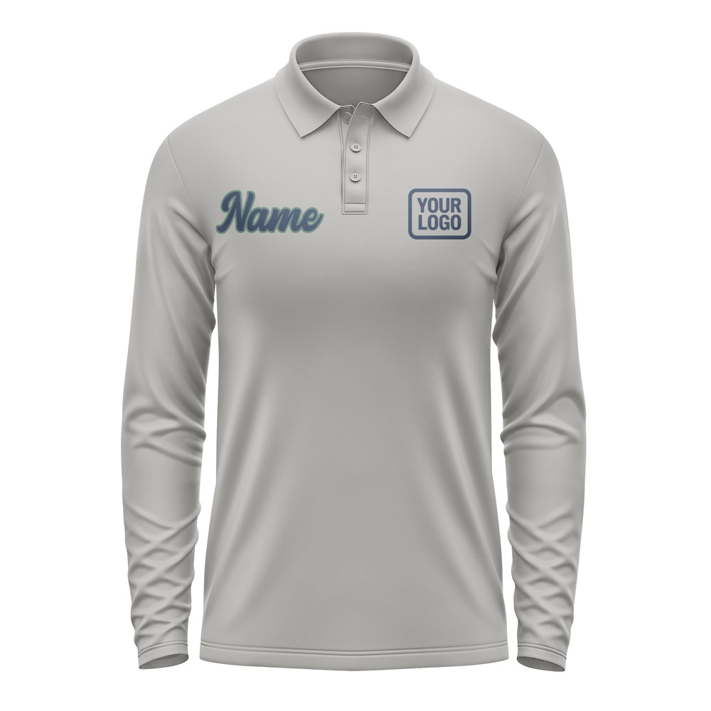 Maßgeschneidertes Grau Marineblau Langes Polohemd