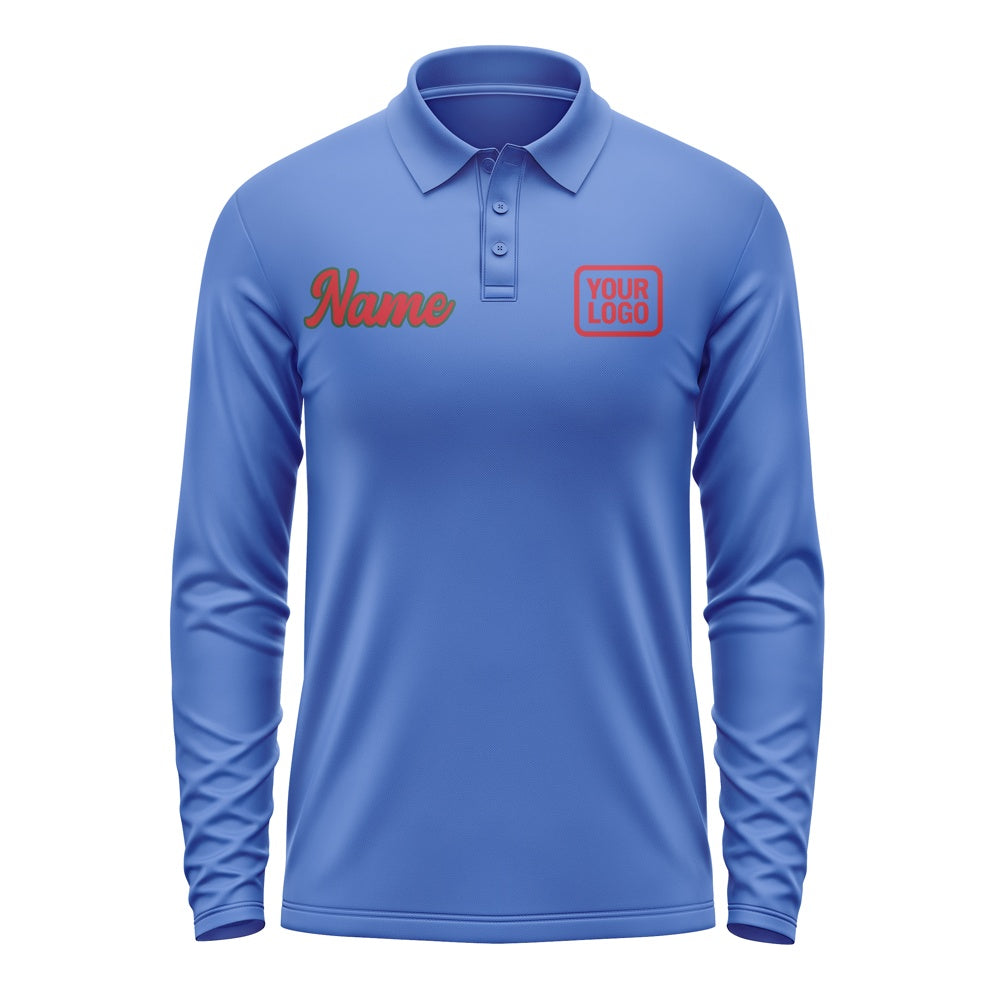 Maßgeschneidertes Himmelblau Rot Langes Polohemd