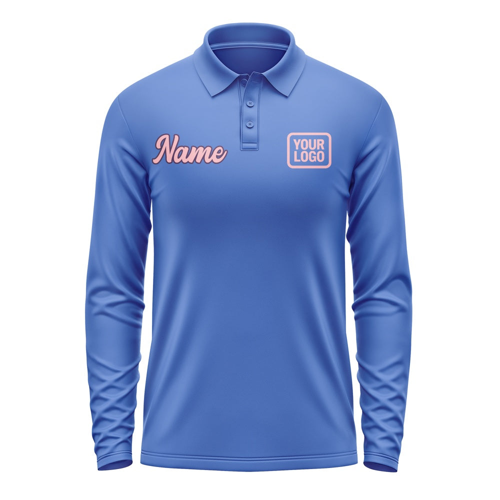 Maßgeschneidertes Himmelblau Rosa Langes Polohemd