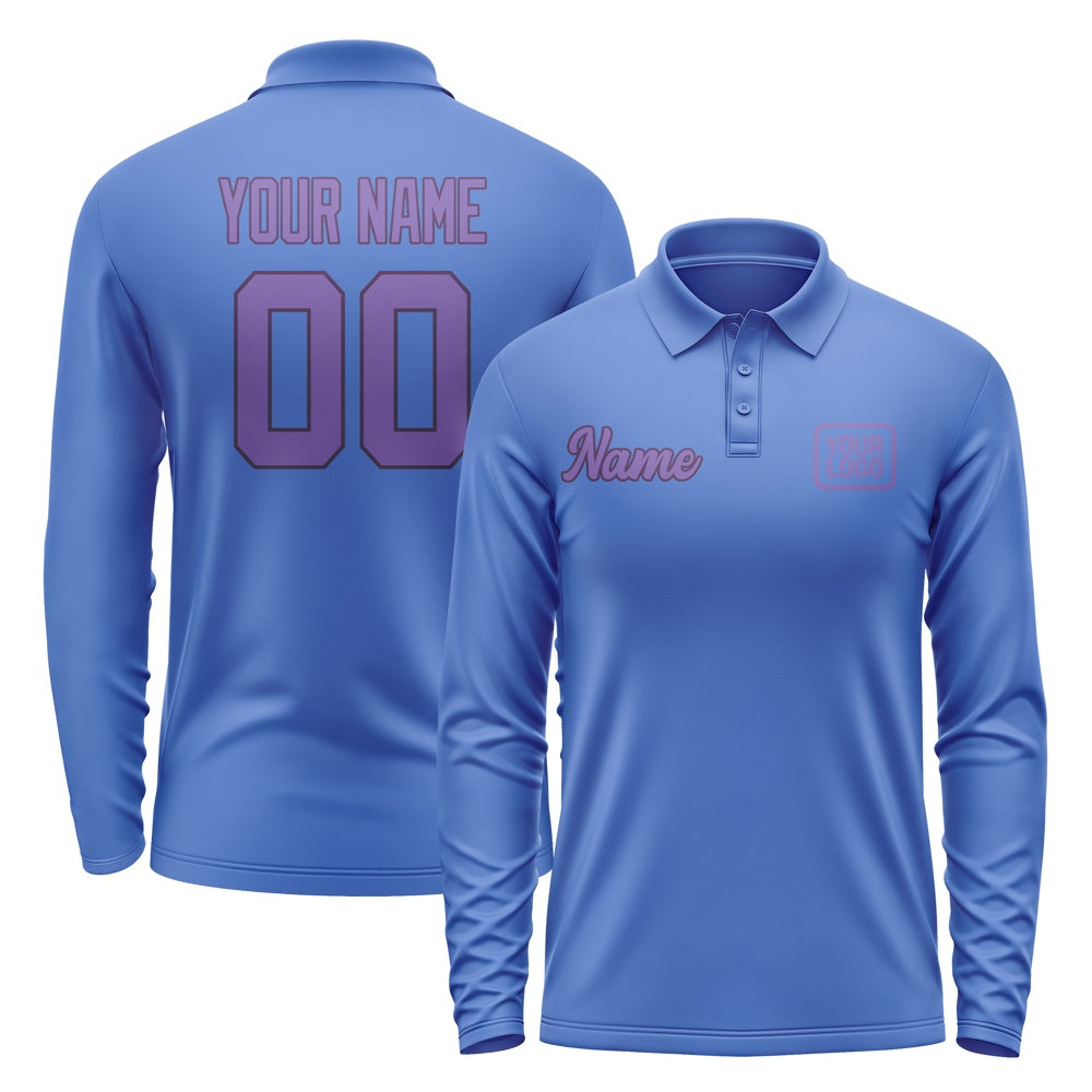 Maßgeschneidertes Himmelblau Lavendel Langes Polohemd