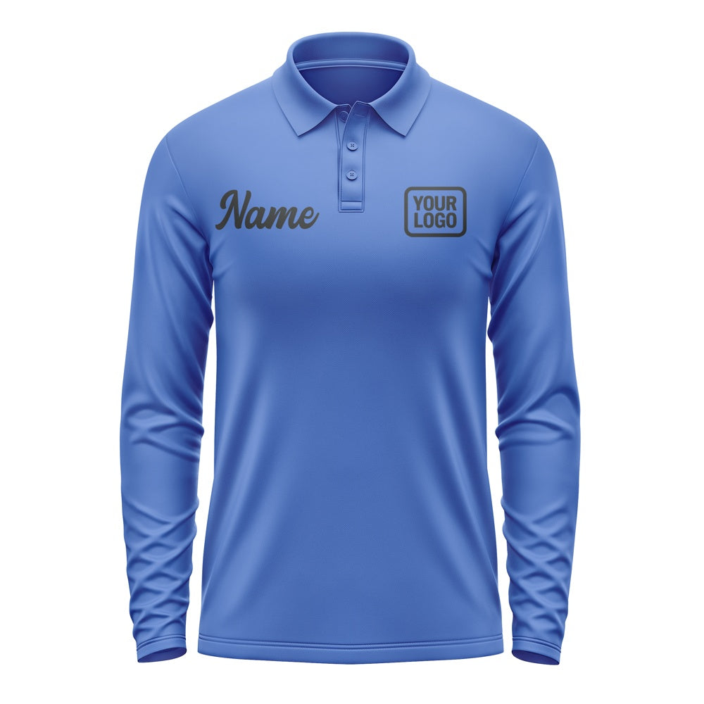 Maßgeschneidertes Himmelblau Schwarz Langes Polohemd