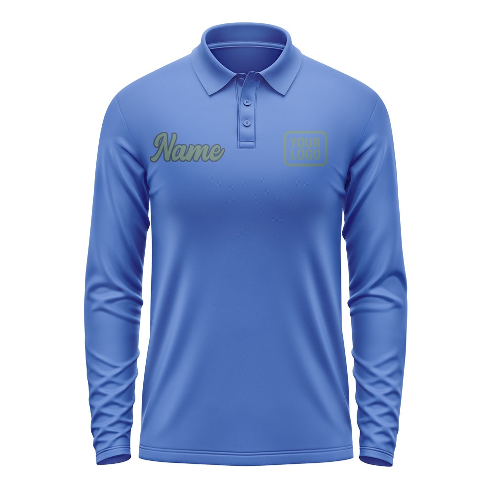 Maßgeschneidertes Himmelblau Blaugrün Langes Polohemd