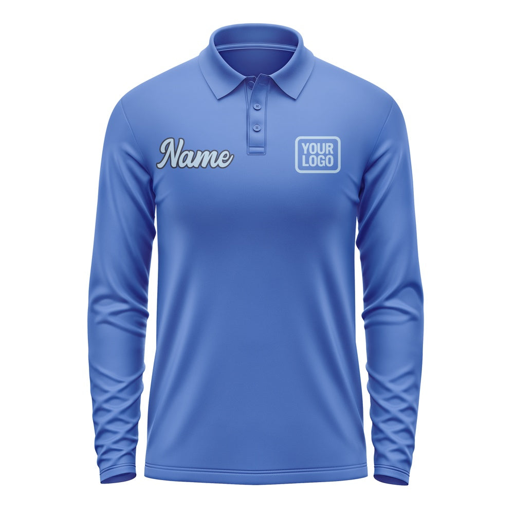 Maßgeschneidertes Himmelblau Hellblau Langes Polohemd