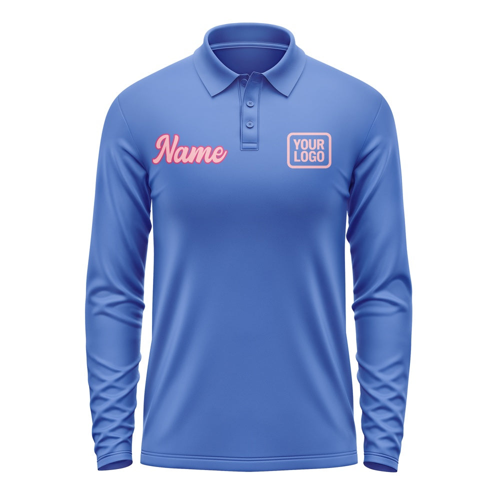 Maßgeschneidertes Himmelblau Rosa Langes Polohemd