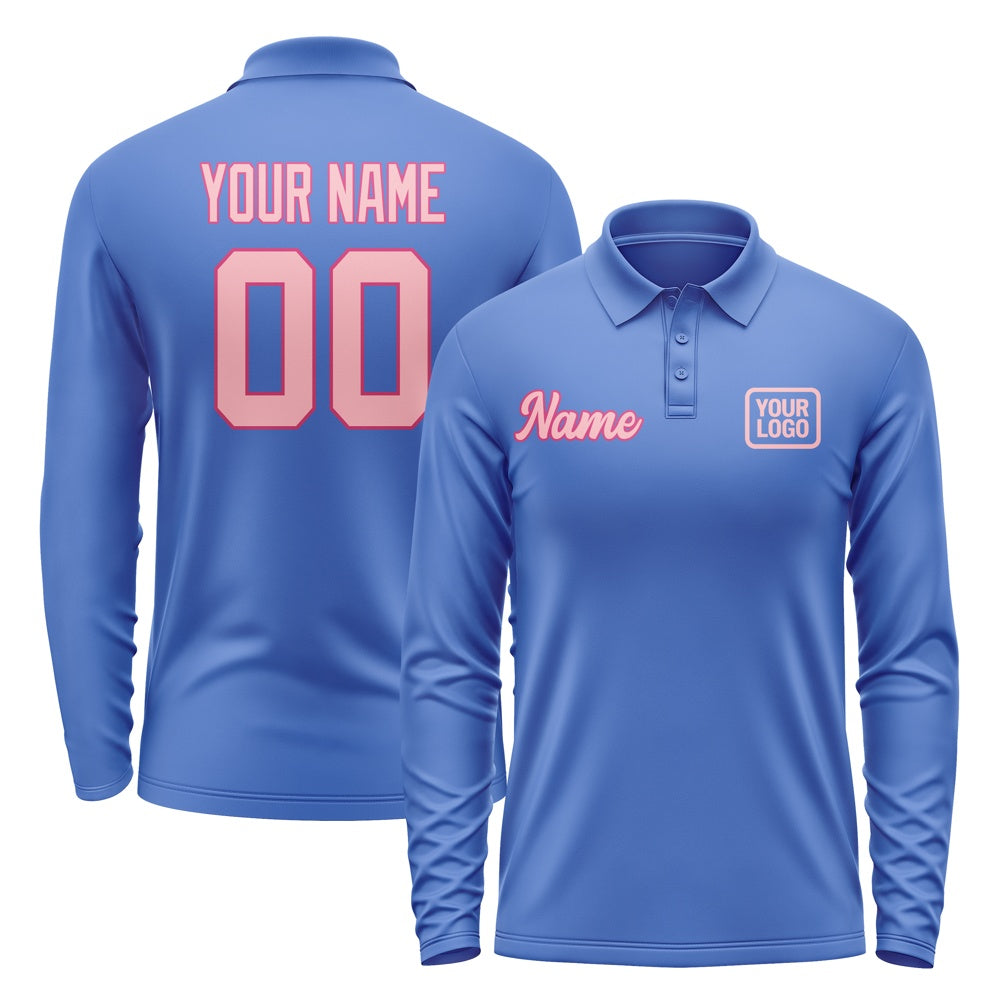 Maßgeschneidertes Himmelblau Rosa Langes Polohemd