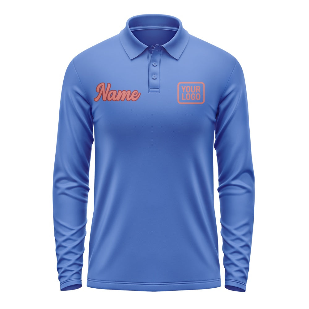 Maßgeschneidertes Himmelblau Kupferrose Langes Polohemd