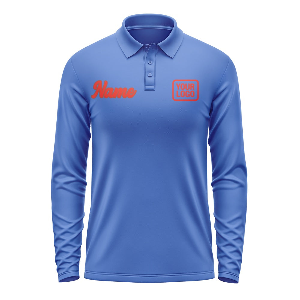 Maßgeschneidertes Himmelblau Orangerot Langes Polohemd