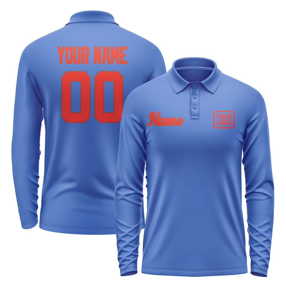 Maßgeschneidertes Himmelblau Orangerot Langes Polohemd