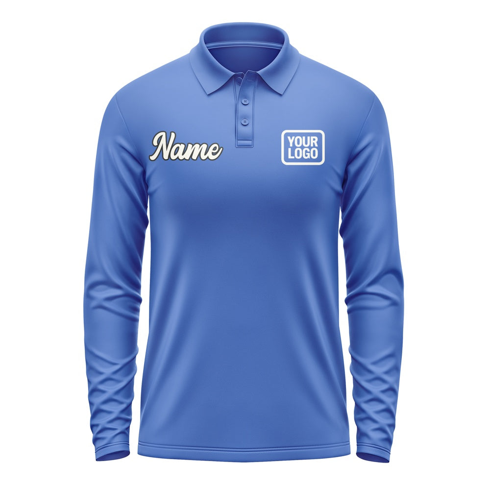 Maßgeschneidertes Himmelblau Beige Langes Polohemd