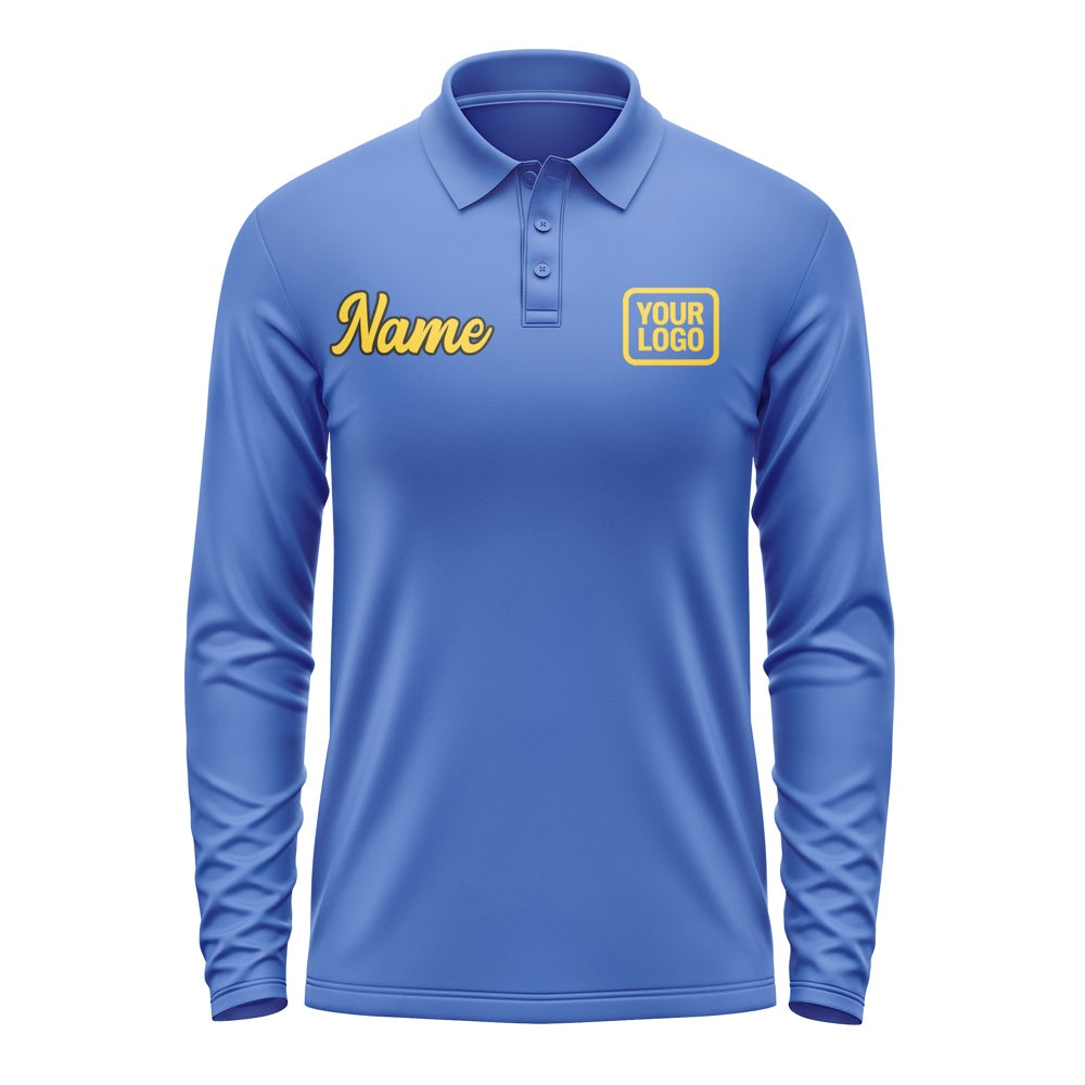 Maßgeschneidertes Himmelblau Gold Langes Polohemd