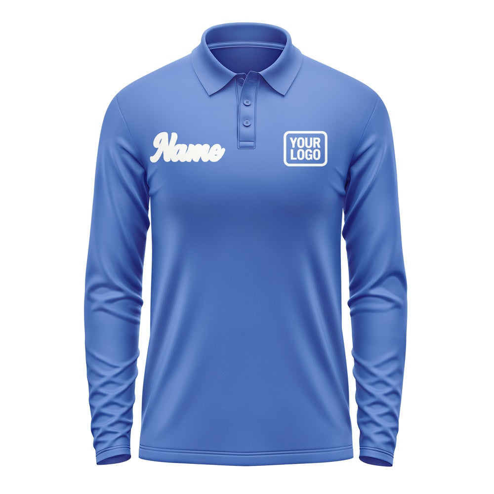 Maßgeschneidertes Himmelblau Weiß Langes Polohemd