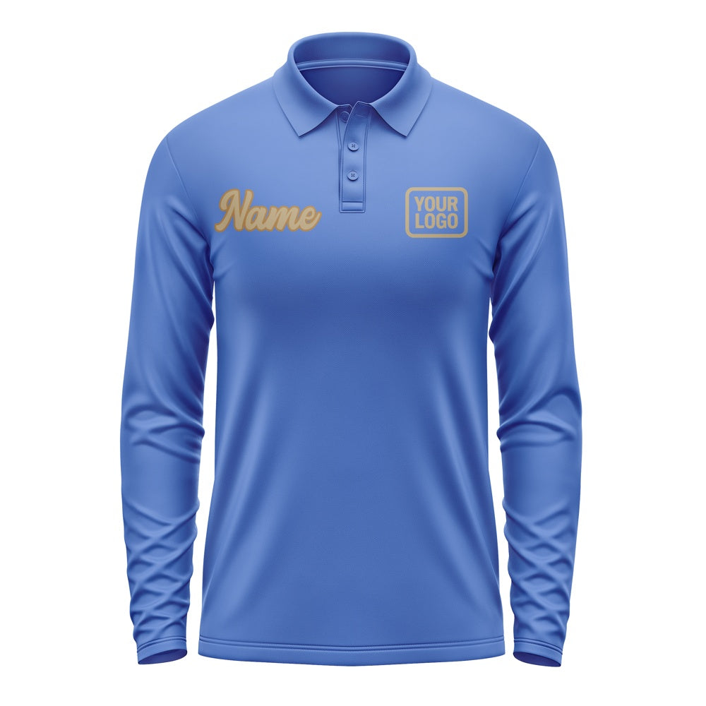 Maßgeschneidertes Himmelblau Hellkhaki Langes Polohemd