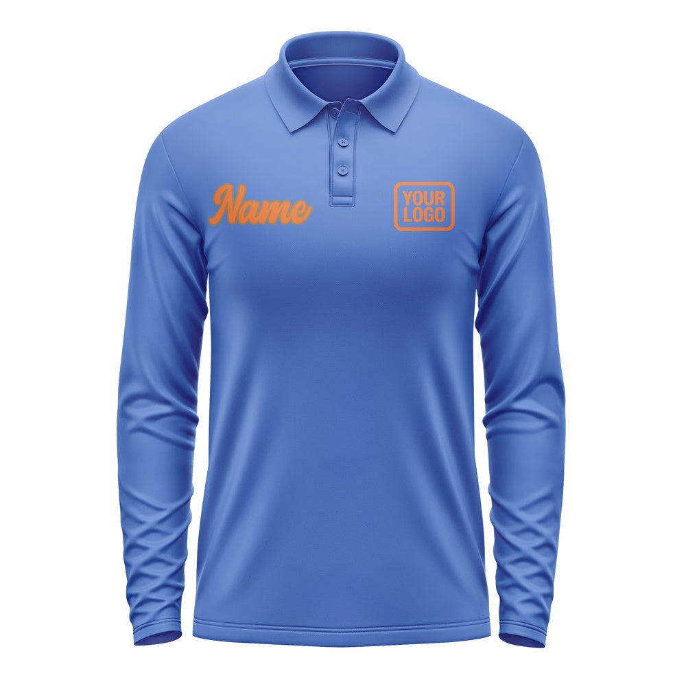 Maßgeschneidertes Himmelblau Orange Langes Polohemd