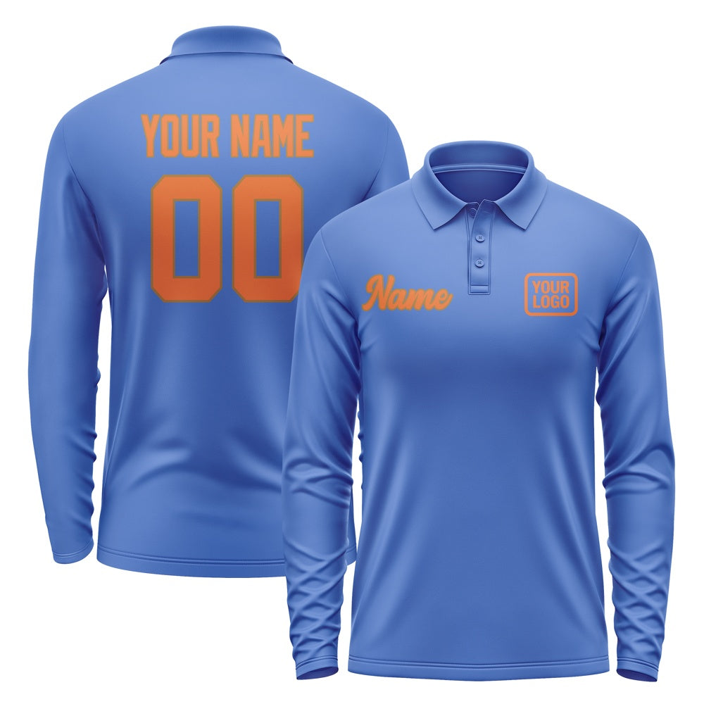 Maßgeschneidertes Himmelblau Orange Langes Polohemd