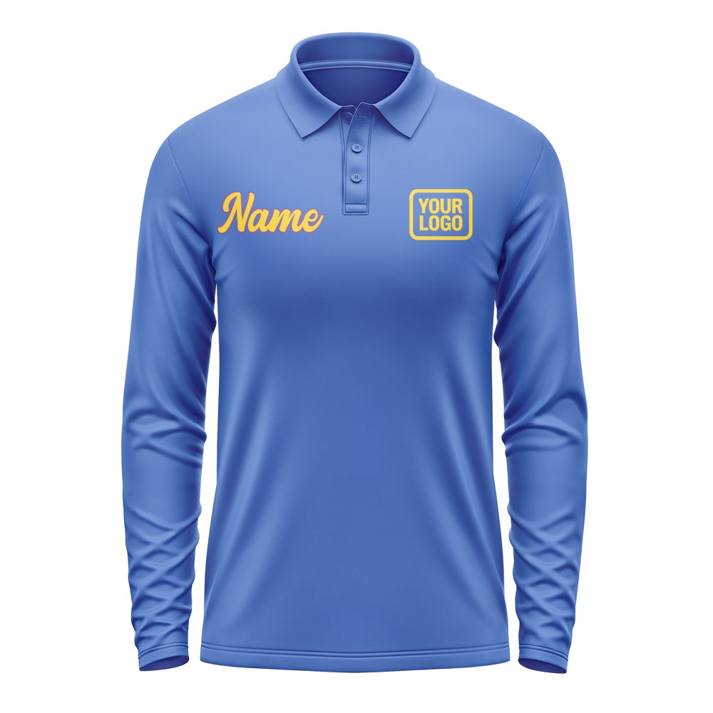 Maßgeschneidertes Himmelblau Gold Langes Polohemd