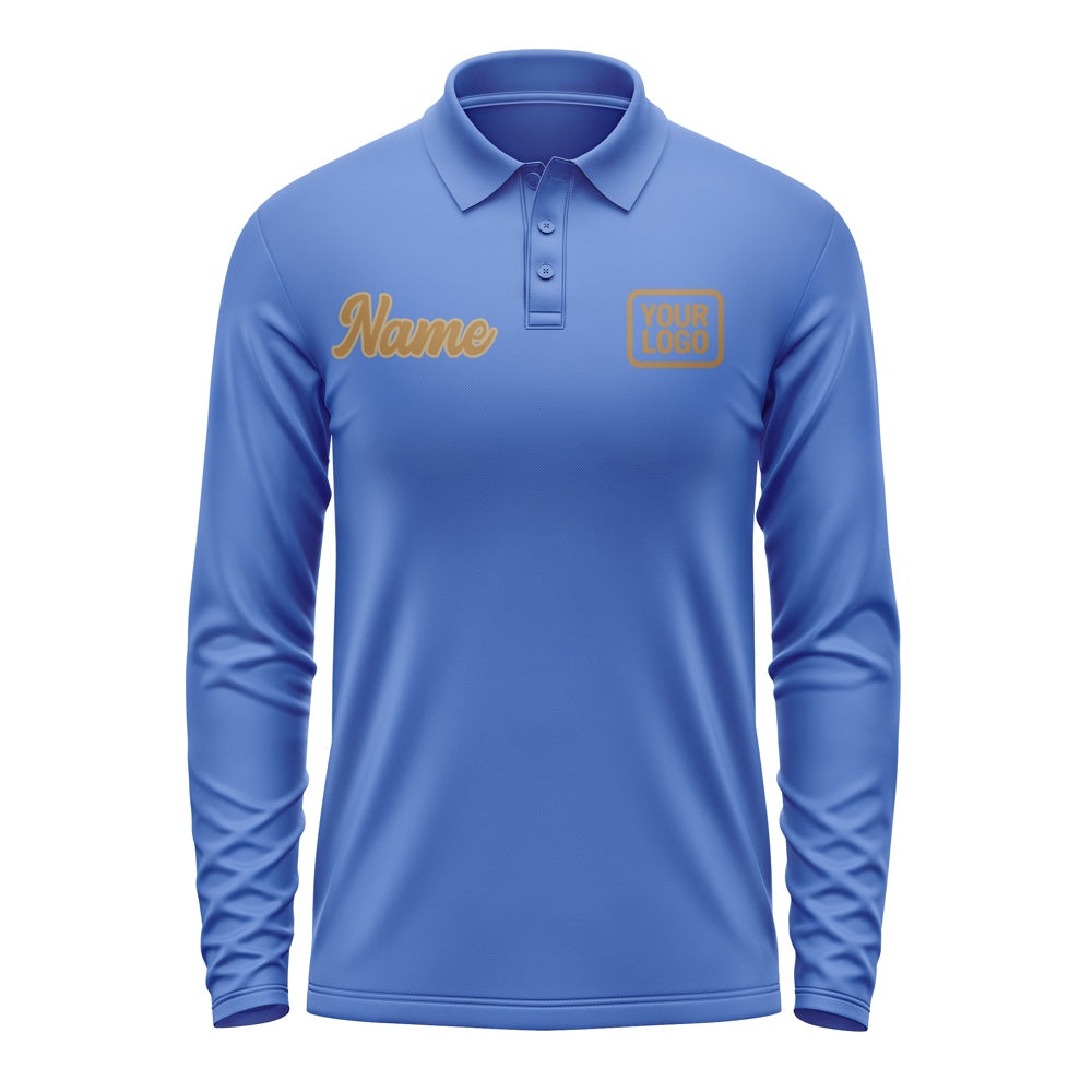 Maßgeschneidertes Himmelblau Khaki Langes Polohemd