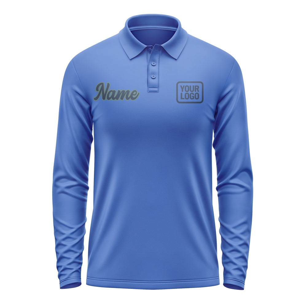 Maßgeschneidertes Himmelblau Marineblau Langes Polohemd